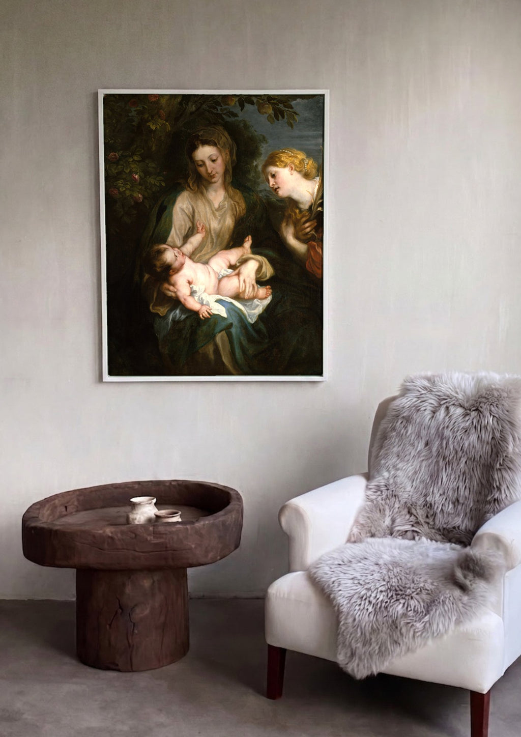 Quadro Decorativo A Virgem e o Menino com Santa Rosália - Van Dyck em ambiente decorado