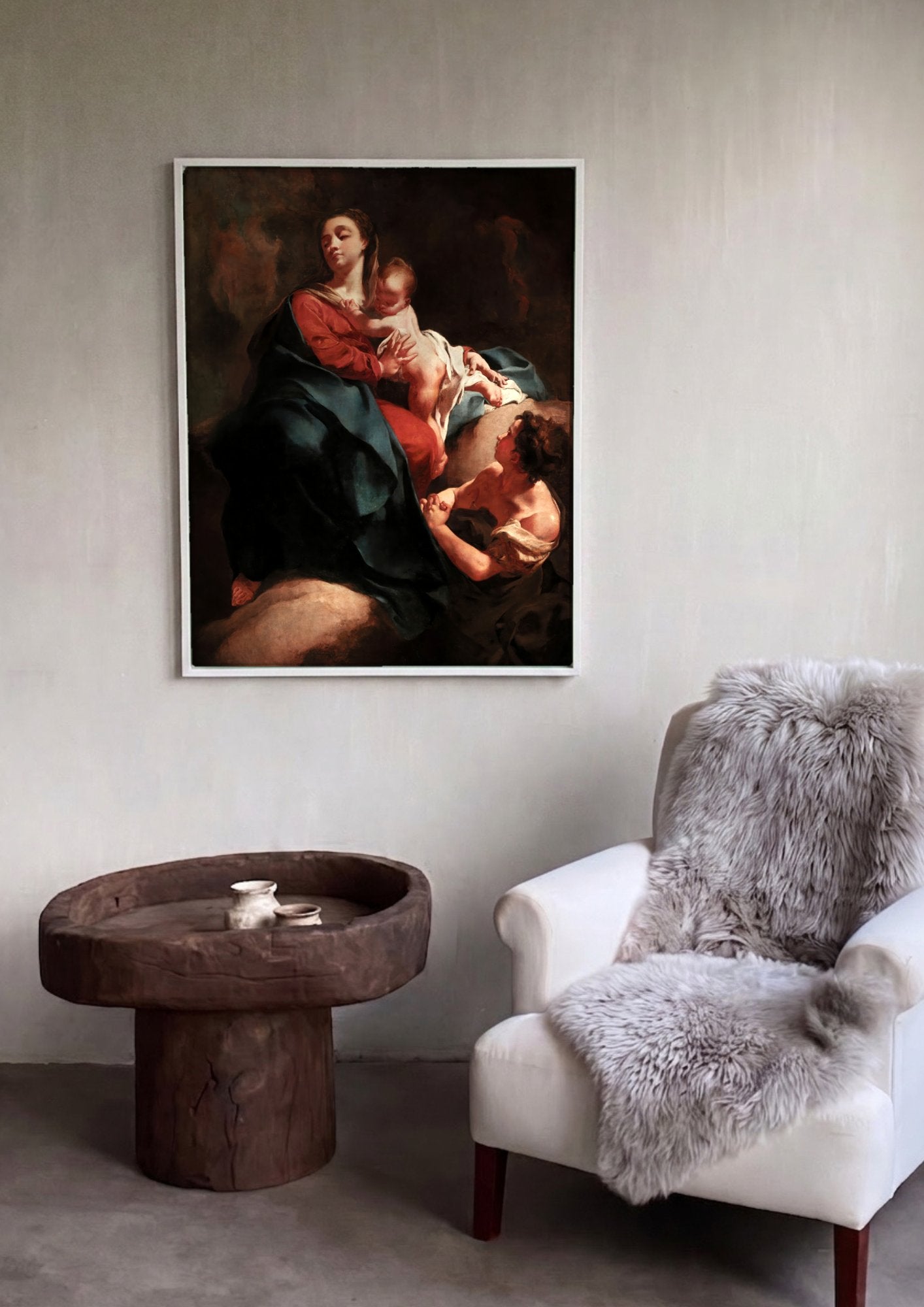 Quadro Decorativo A Virgem e o Menino com São Filipe Neri - Piazzetta em ambiente decorado