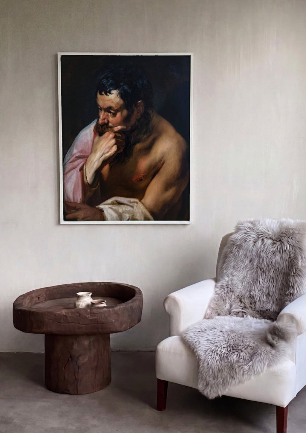 Quadro Decorativo Homem Pensativo - Jacob Jordaens em ambiente decorado