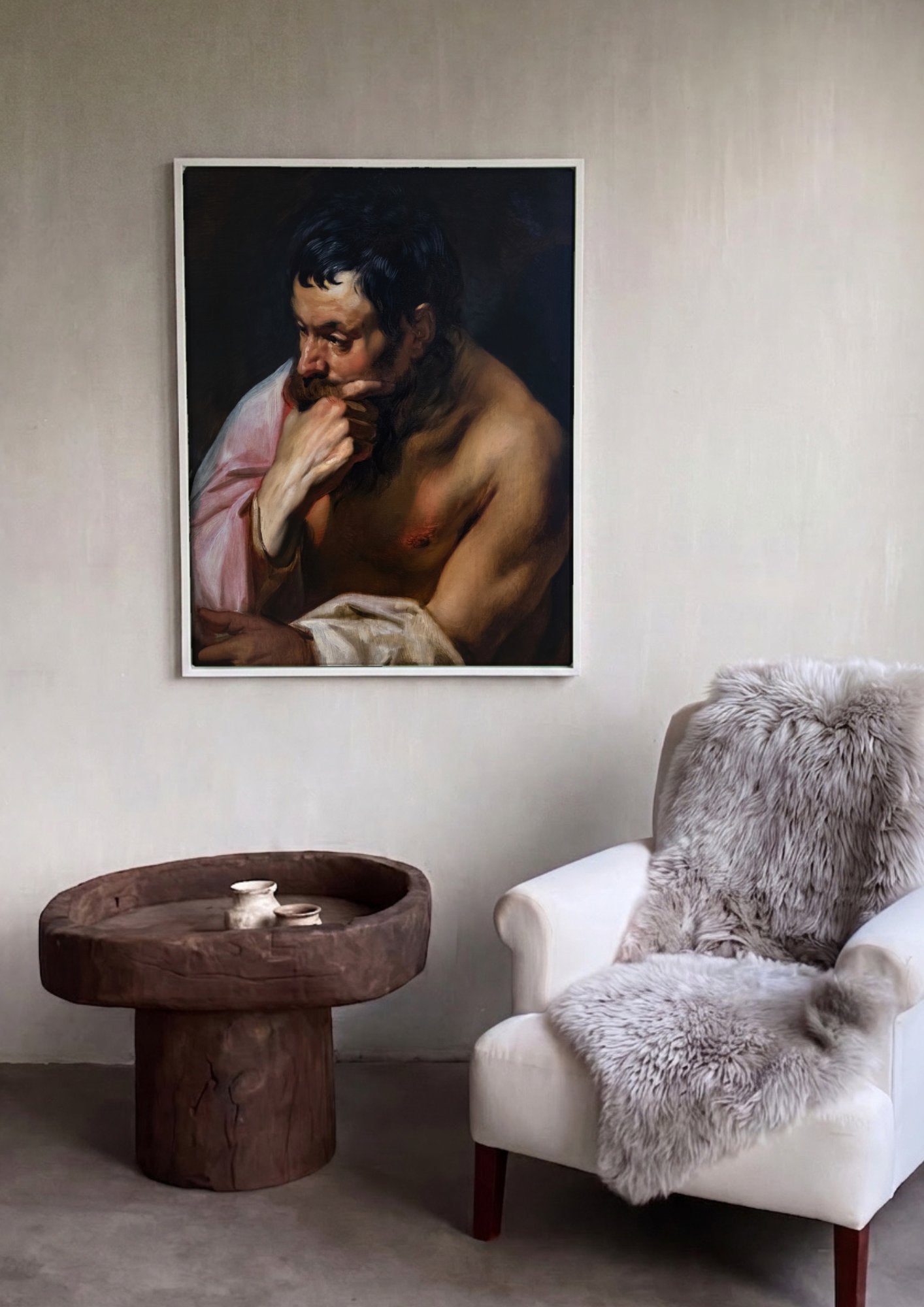 Quadro Decorativo Homem Pensativo - Jacob Jordaens em ambiente decorado