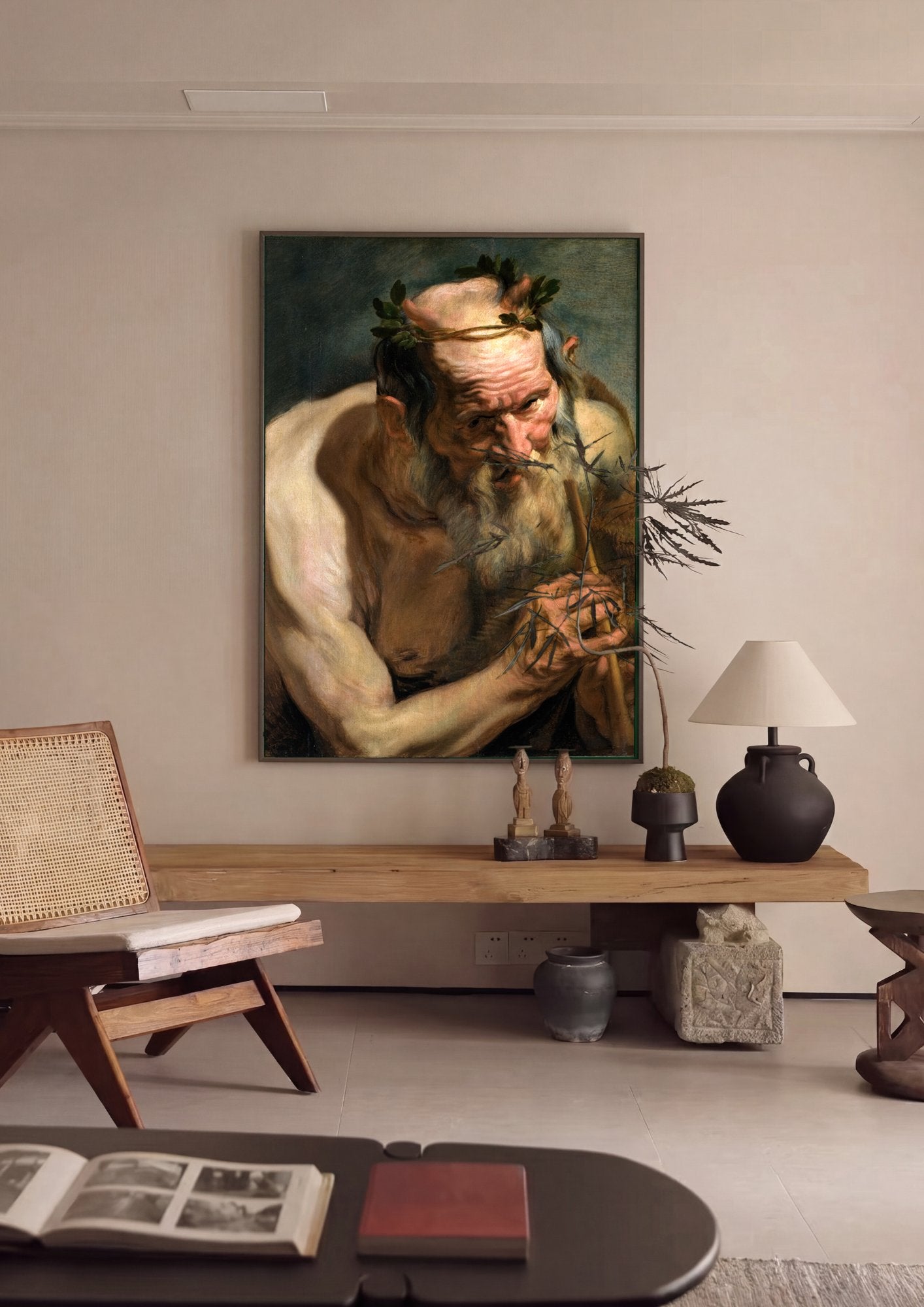 Quadro Decorativo Satiro Flautista - Jacob Jordaens em ambiente decorado