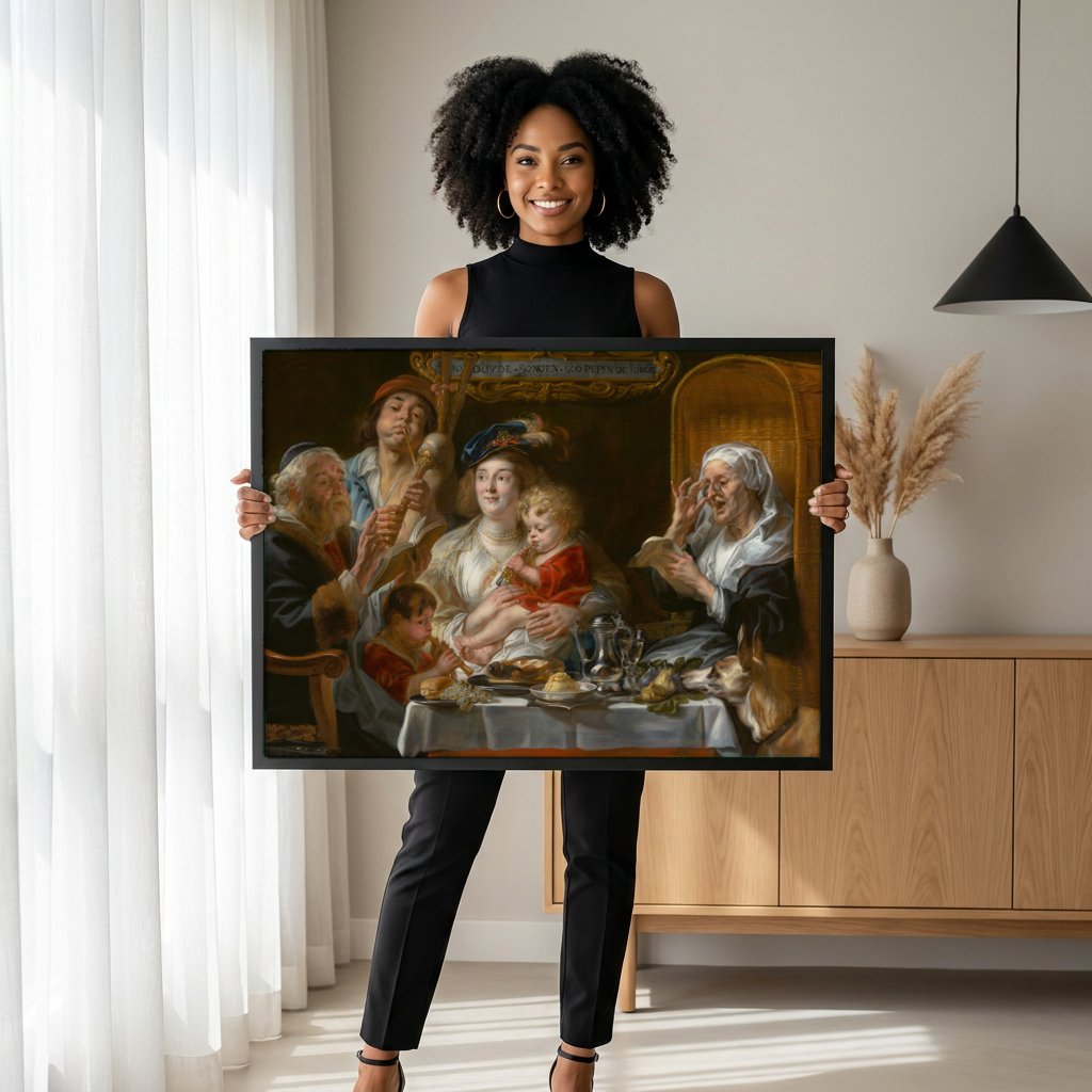 Quadro Decorativo Família Musical - Jacob Jordaens com modelo em ambiente