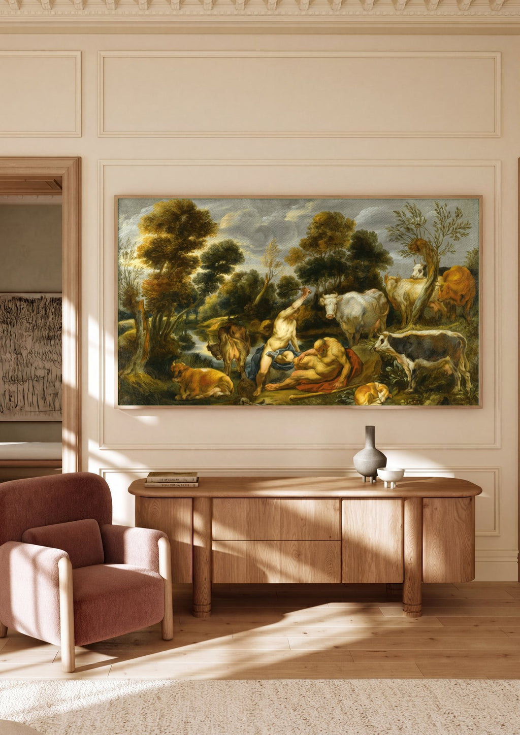 Quadro Decorativo Mercúrio e Argos - Jacob Jordaens em ambiente decorado