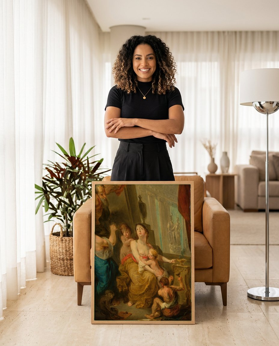 Quadro Decorativo A Oferta a Ceres - Jacob Jordaens com modelo em ambiente