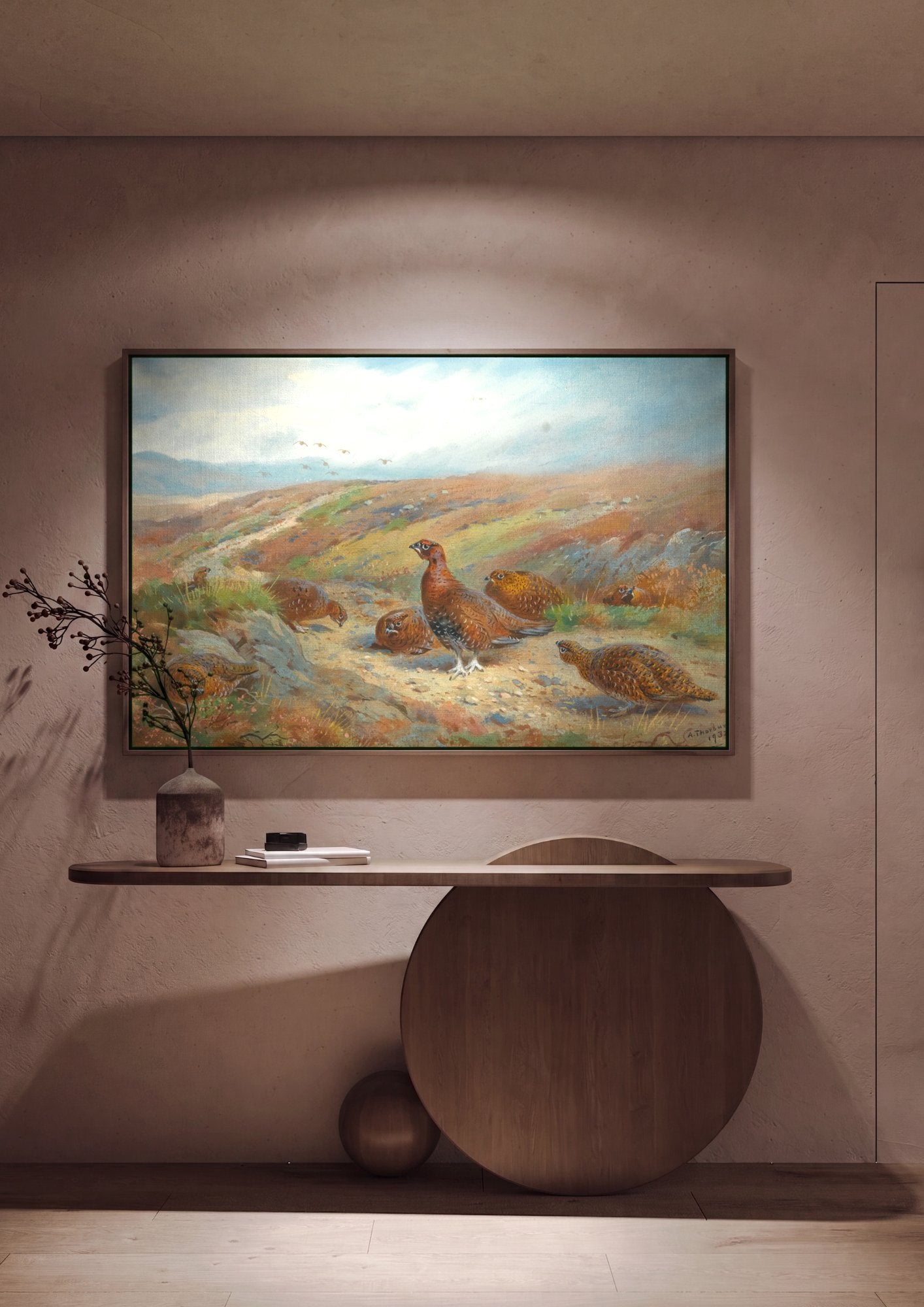 Quadro Decorativo Aves na Charneca Escocesa - Thorburn em ambiente decorado
