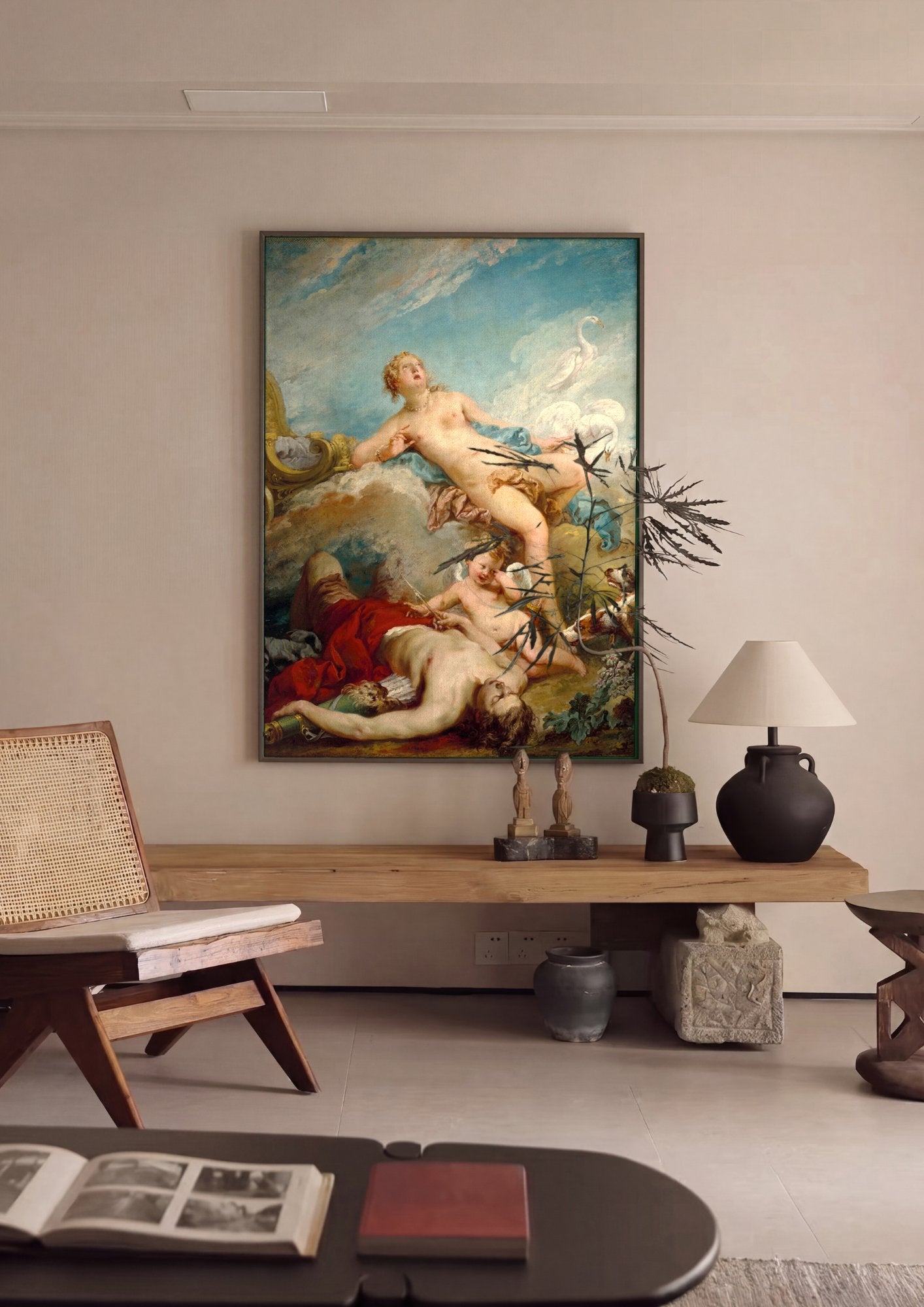 Quadro Decorativo Vênus e Adônis - François Boucher em ambiente decorado