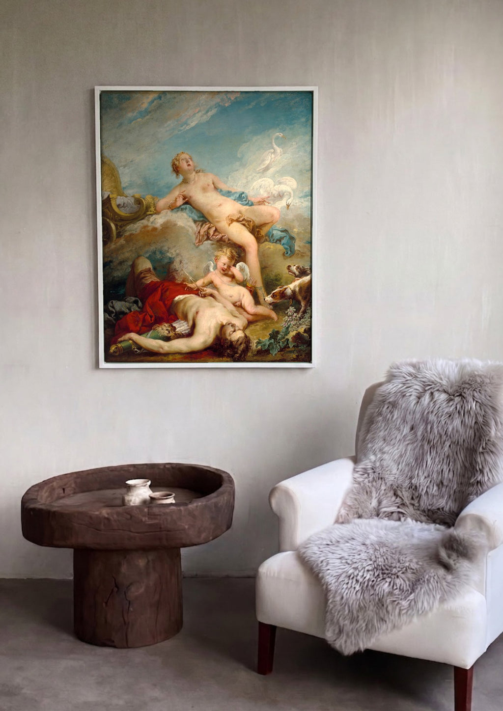 Quadro Decorativo Vênus e Adônis - François Boucher em ambiente decorado