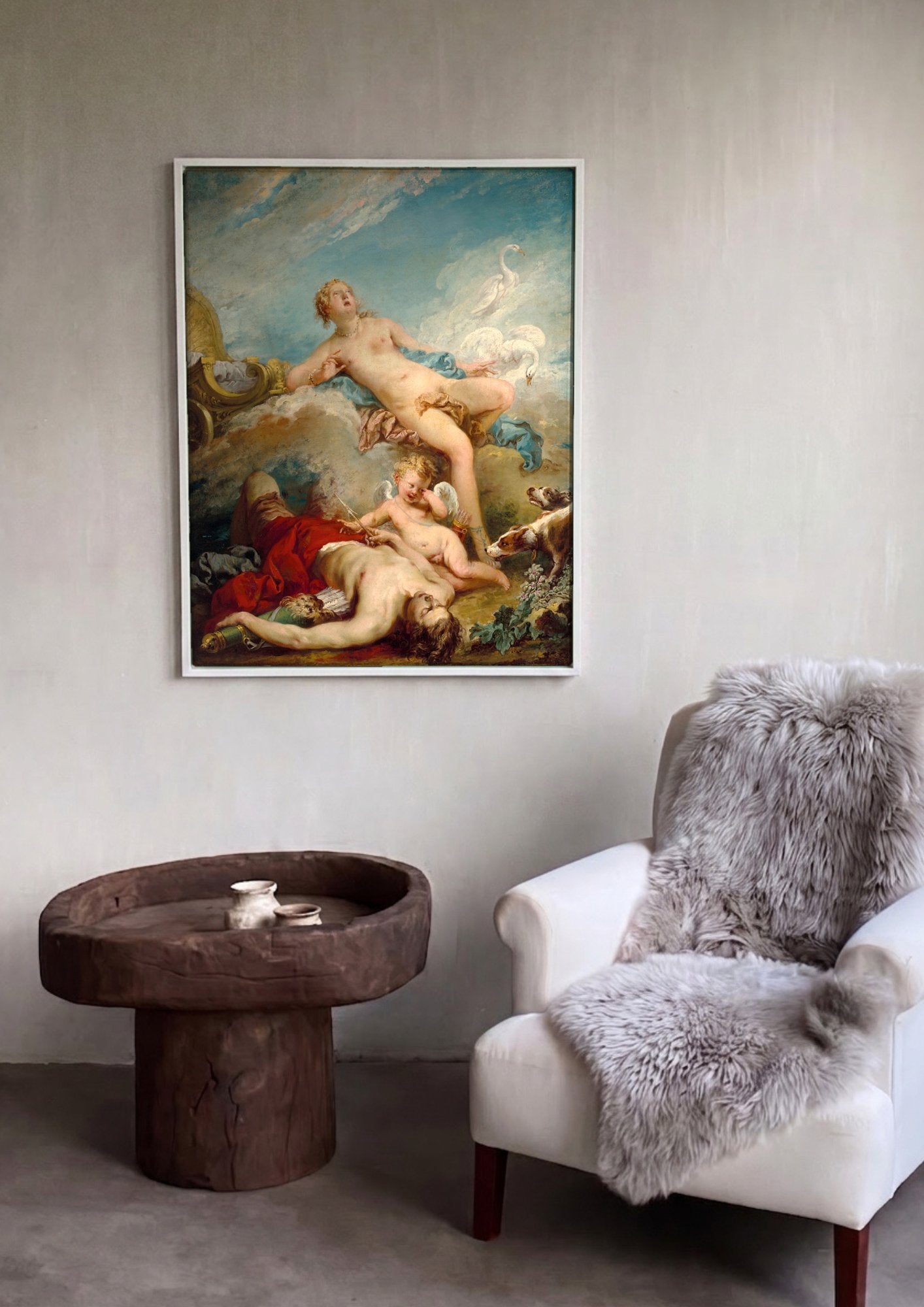 Quadro Decorativo Vênus e Adônis - François Boucher em ambiente decorado