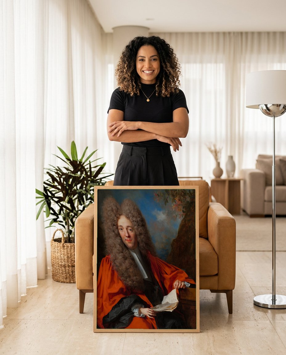 Quadro Decorativo Retrato Elegante - Nicolas de Largillière com modelo em ambiente