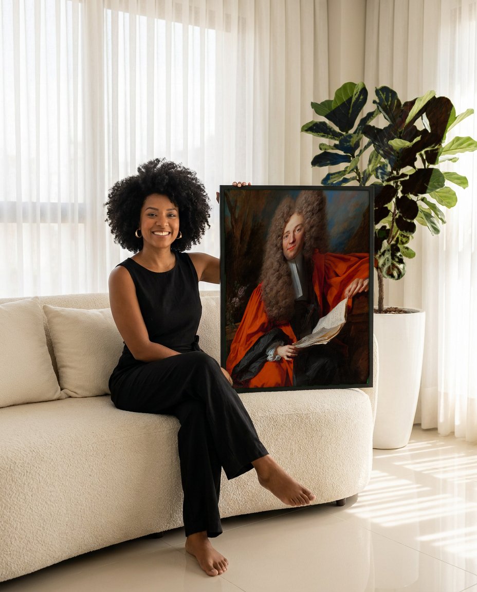 Quadro Decorativo Retrato Elegante - Nicolas de Largillière com modelo em ambiente