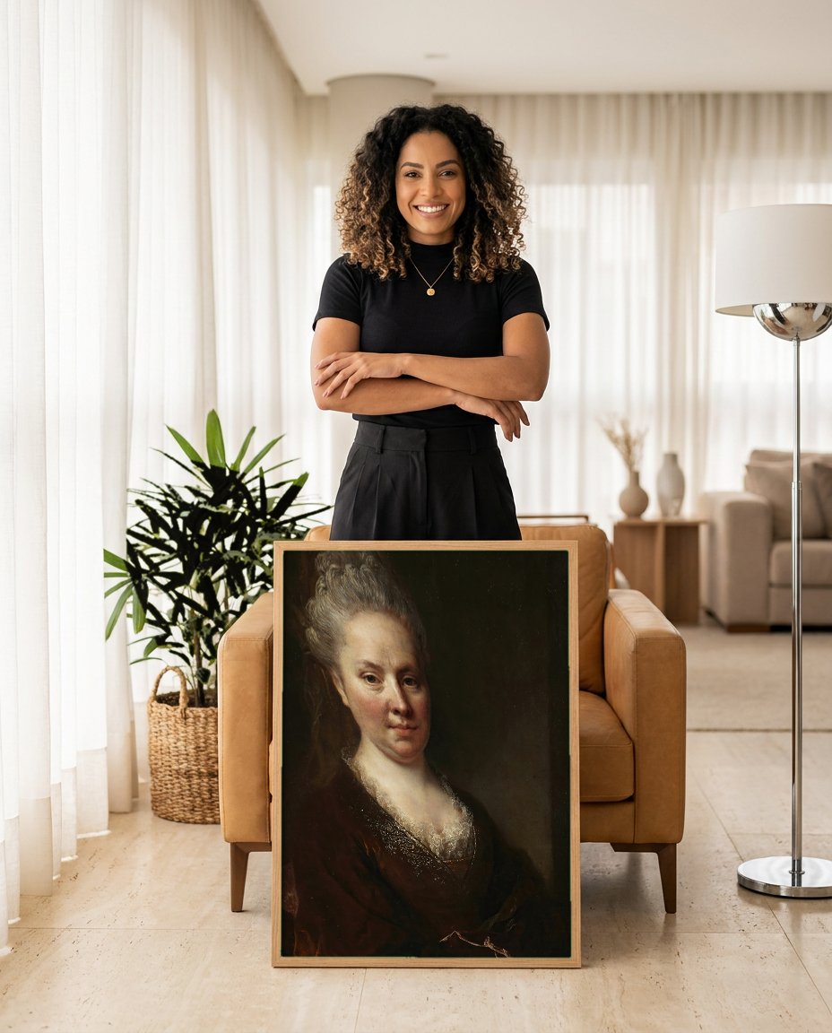 Quadro Decorativo Retrato Feminino - Nicolas de Largillière com modelo em ambiente