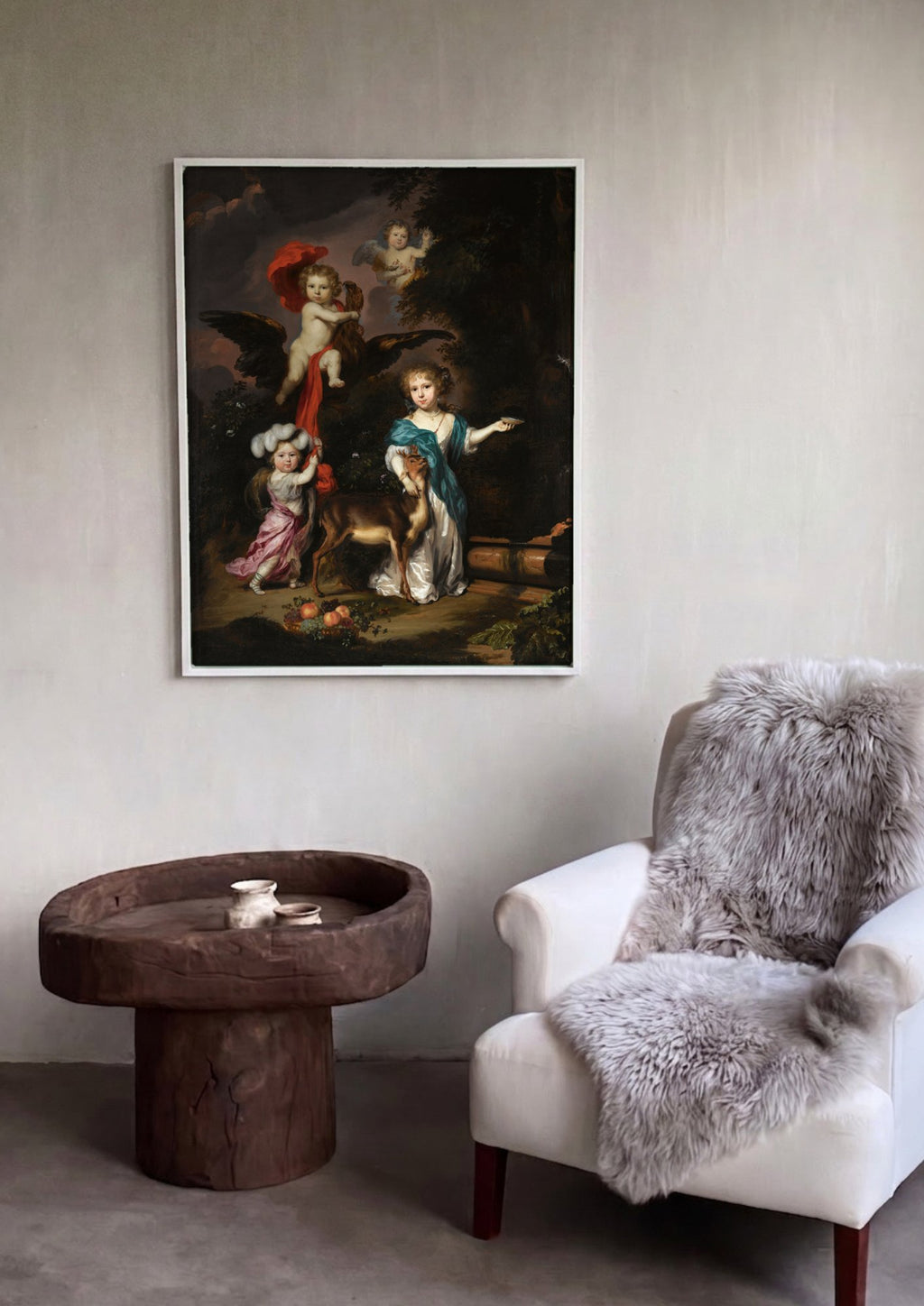 Quadro Decorativo Crianças e Veado - Nicolaes Maes em ambiente decorado