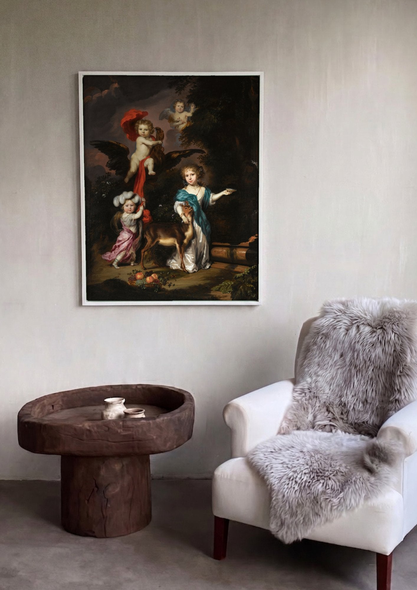 Quadro Decorativo Crianças e Veado - Nicolaes Maes em ambiente decorado