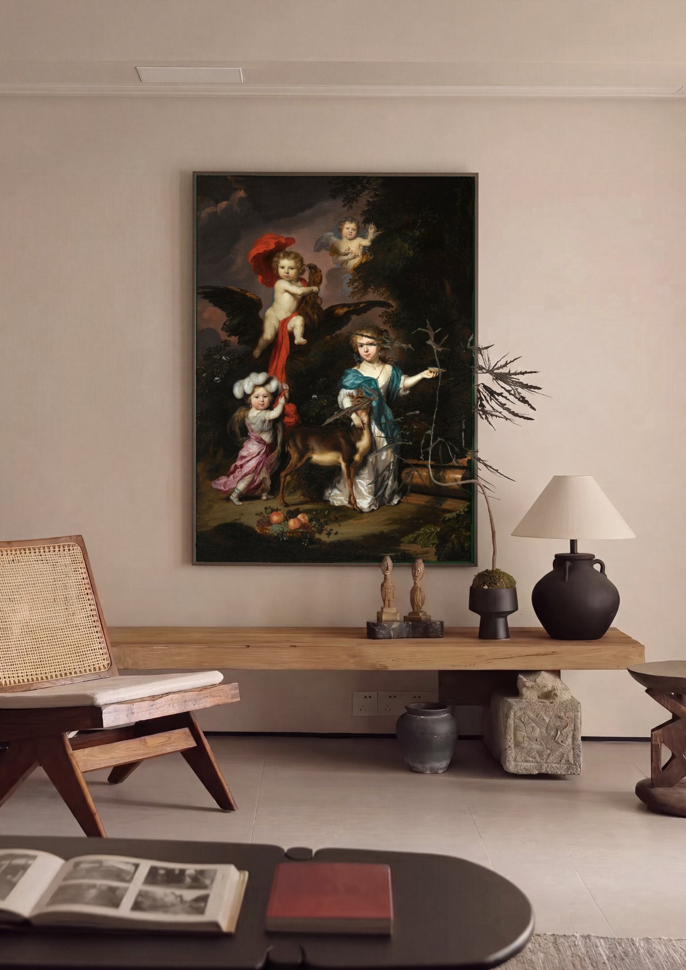 Quadro Decorativo Crianças e Veado - Nicolaes Maes em ambiente decorado