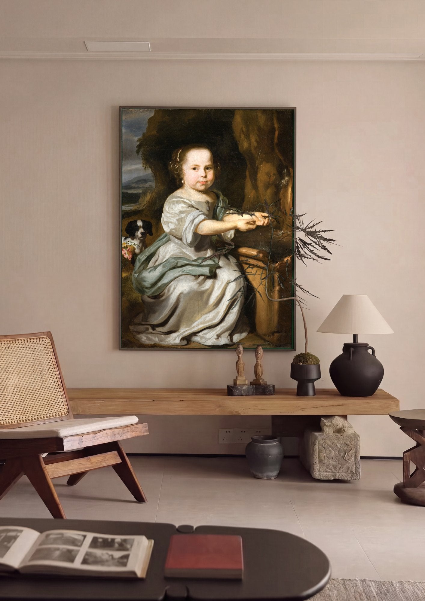 Quadro Decorativo Criança na Fonte - Nicolaes Maes em ambiente decorado