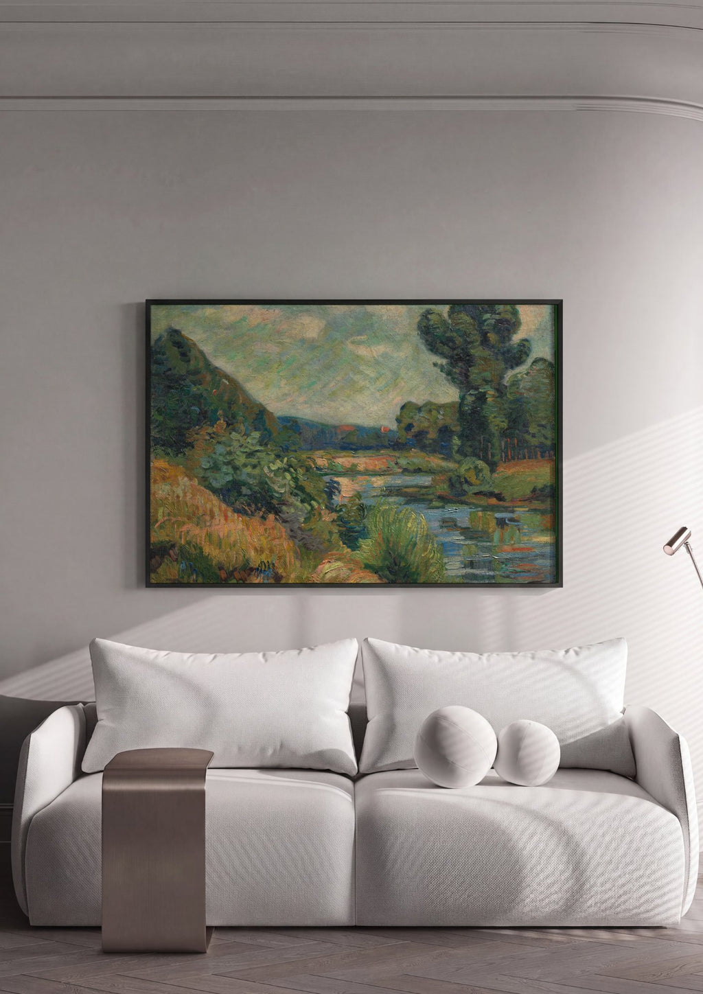 Quadro Decorativo Paisagem com Rio e Colinas - Guillaumin em ambiente decorado