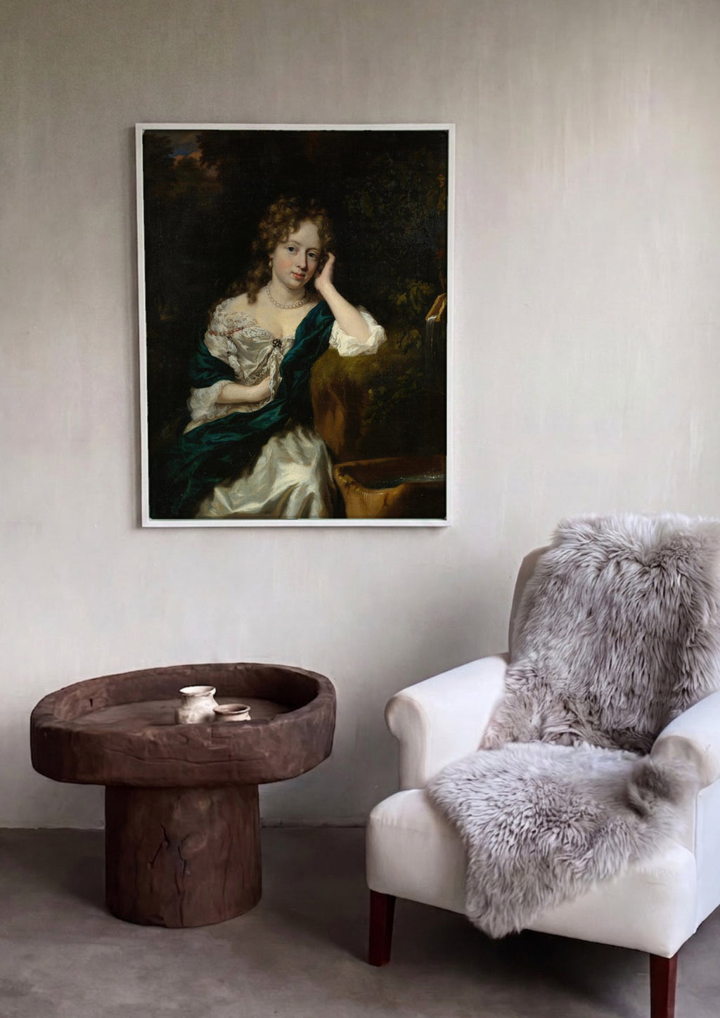 Quadro Decorativo Retrato Feminino - Nicolaes Maes em ambiente decorado