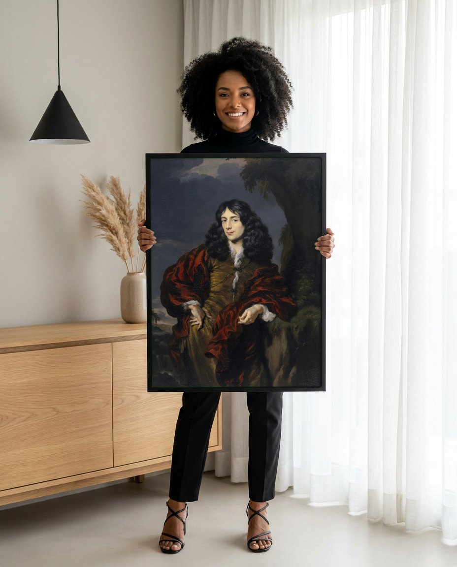 Quadro Decorativo Retrato Elegante - Nicolaes Maes com modelo em ambiente