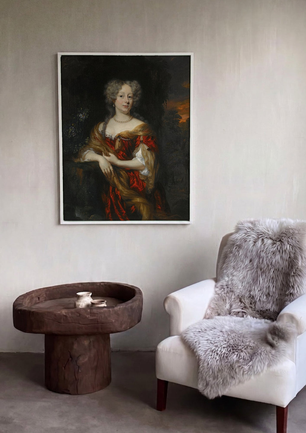 Quadro Decorativo Retrato Feminino - Nicolaes Maes em ambiente decorado