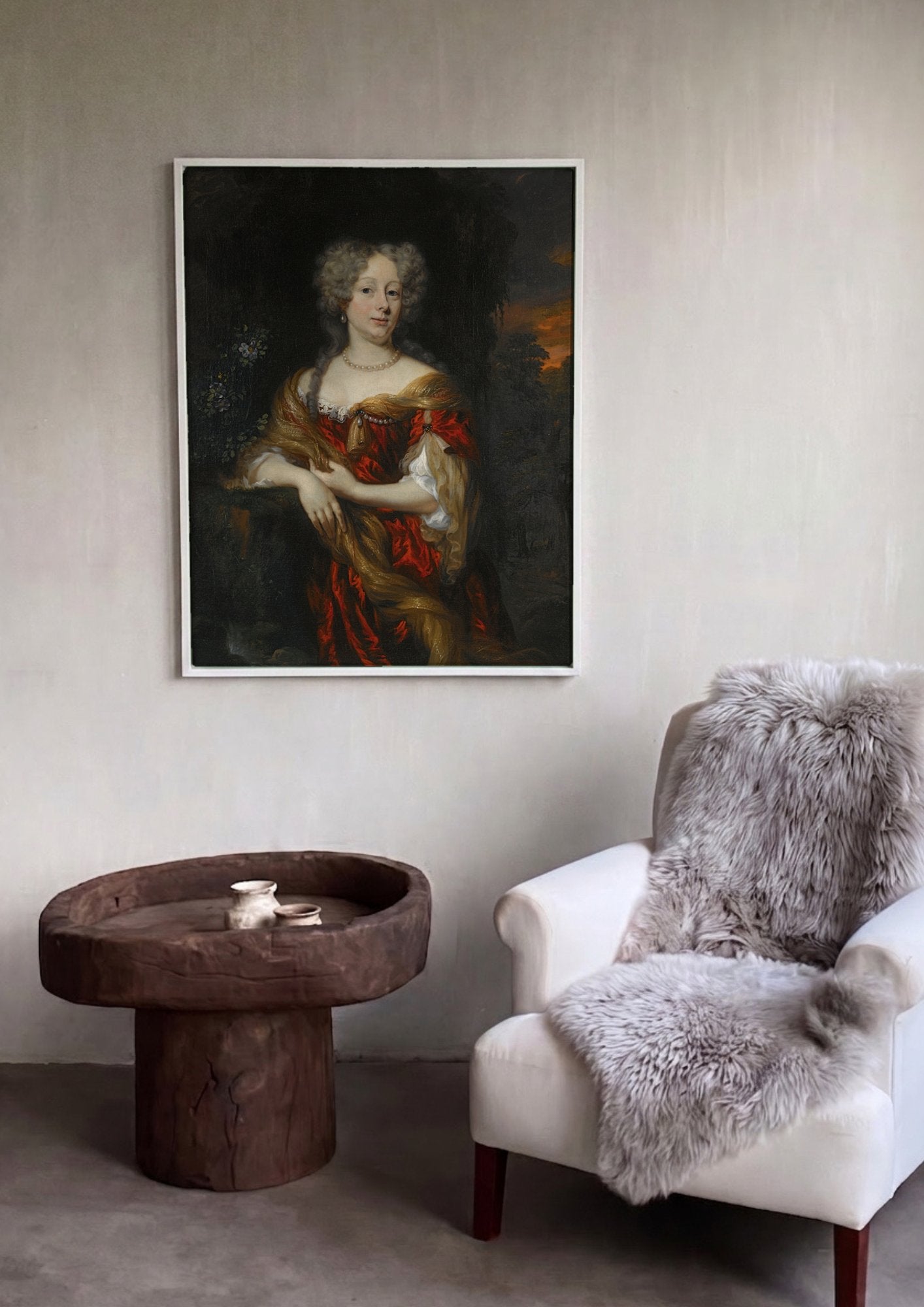 Quadro Decorativo Retrato Feminino - Nicolaes Maes em ambiente decorado