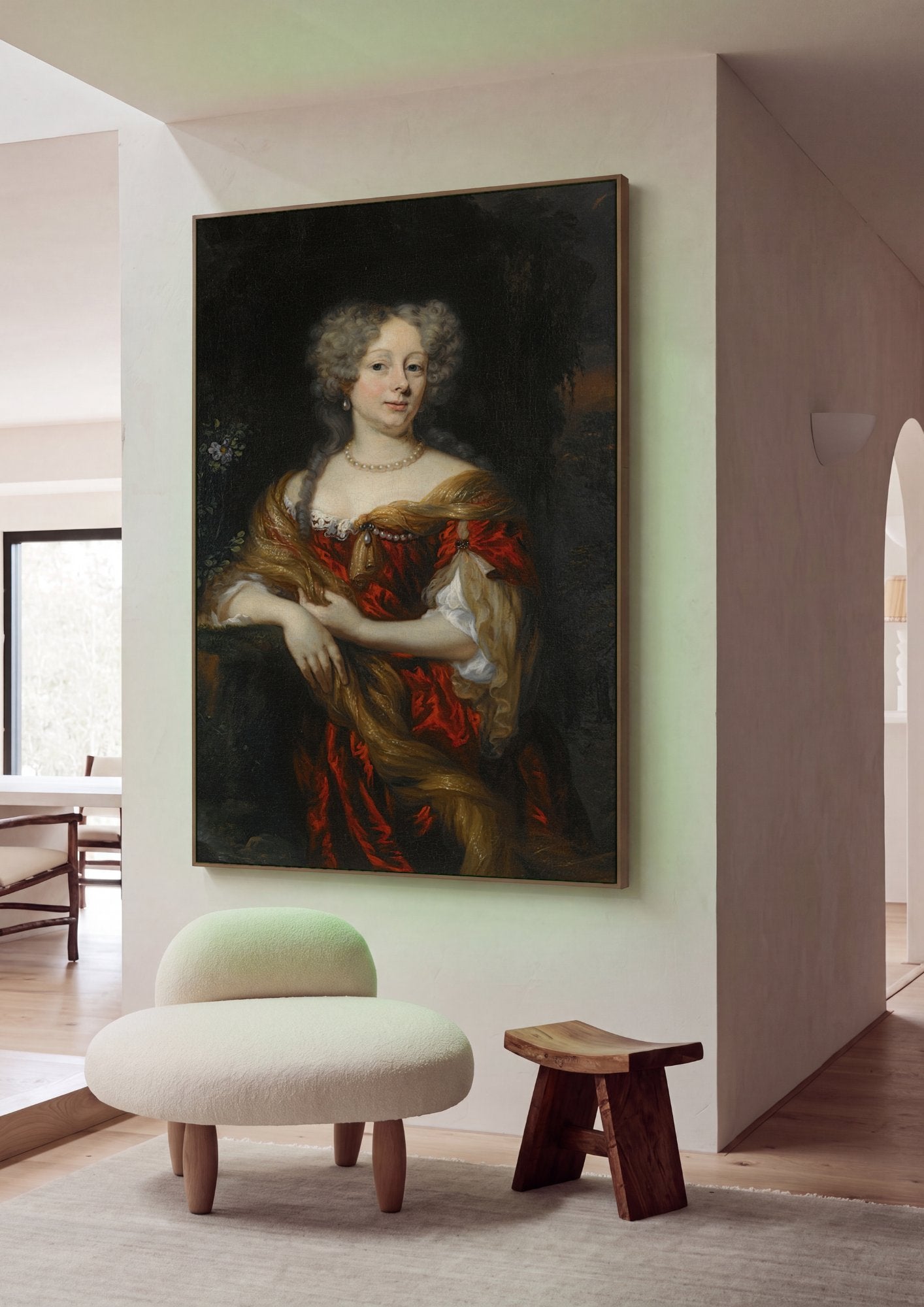 Quadro Decorativo Retrato Feminino - Nicolaes Maes em ambiente decorado