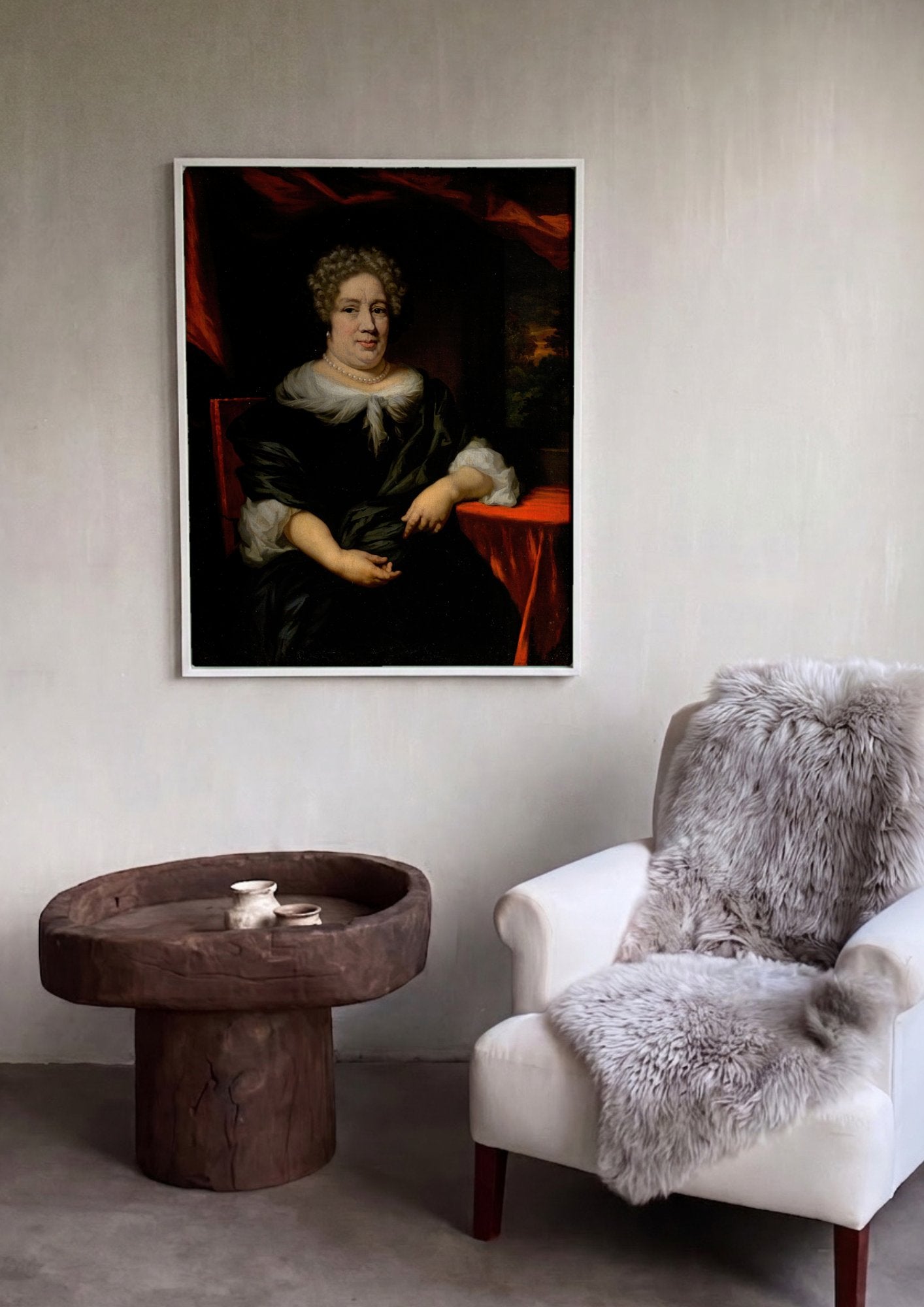 Quadro Decorativo Retrato Feminino - Nicolaes Maes em ambiente decorado
