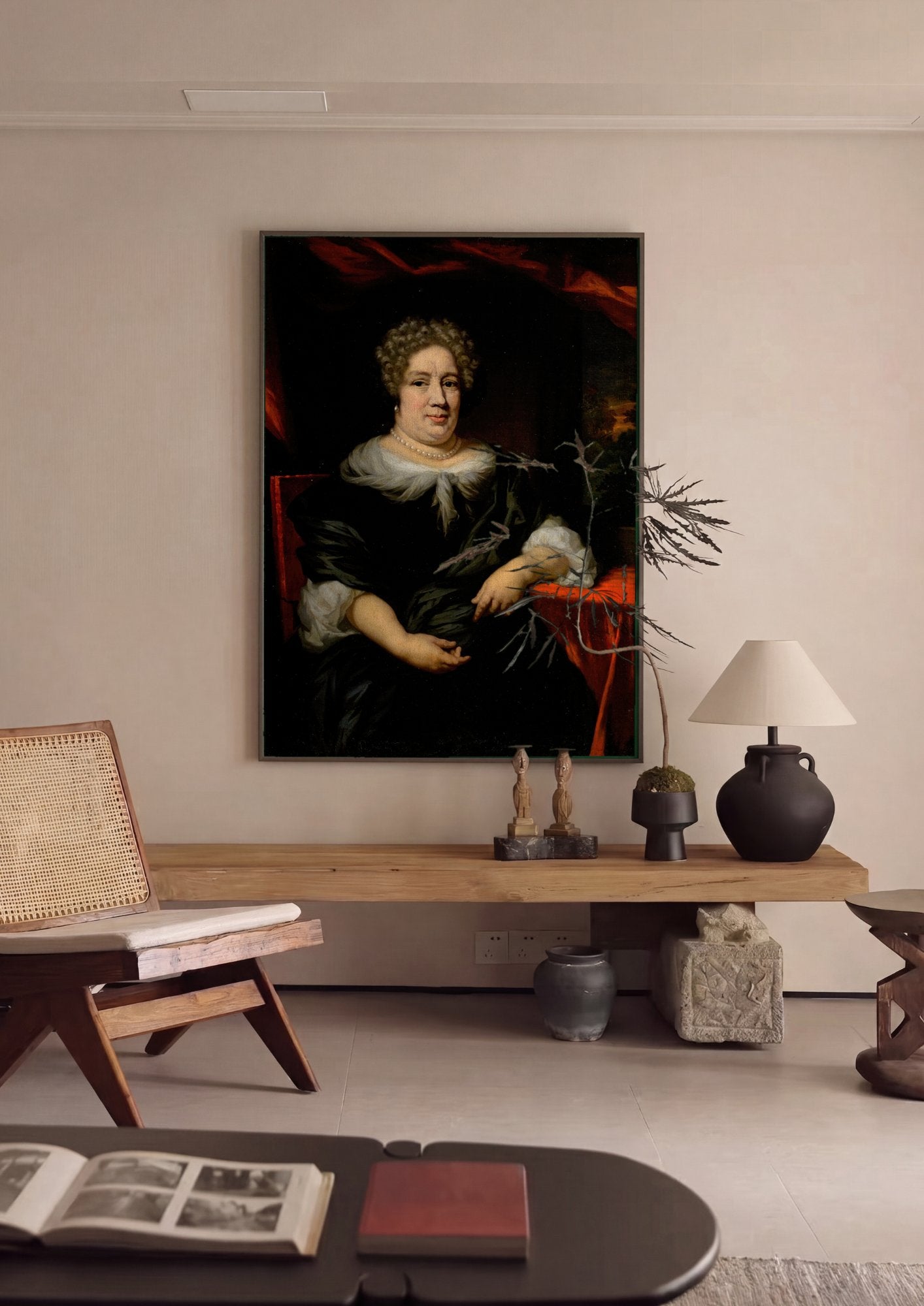 Quadro Decorativo Retrato Feminino - Nicolaes Maes em ambiente decorado