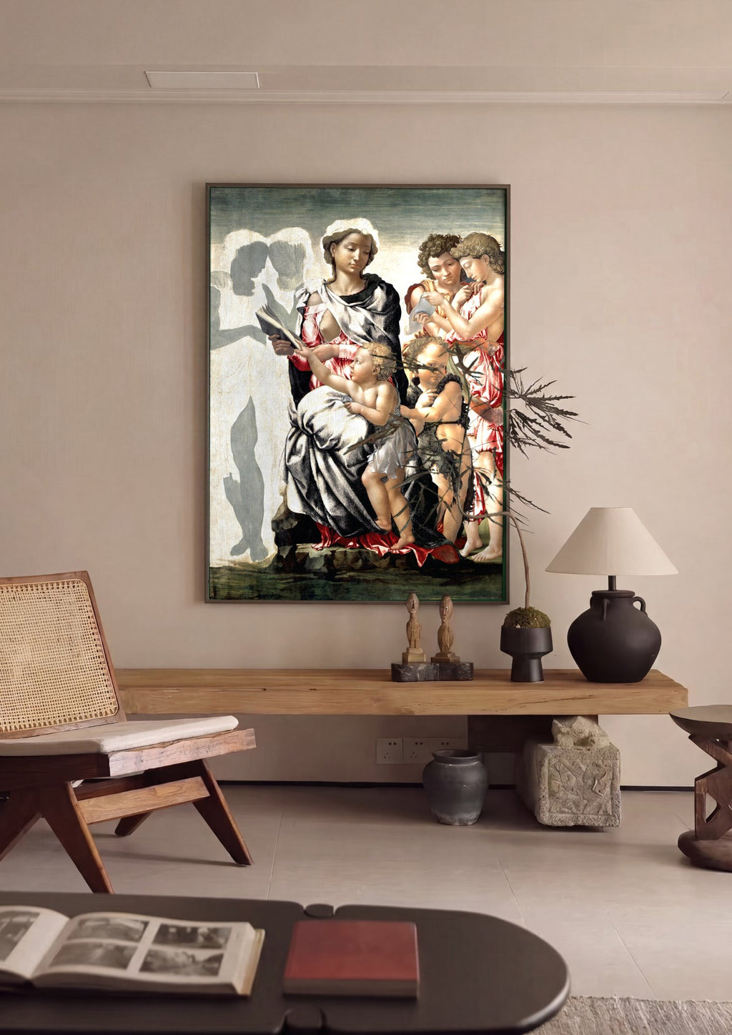 Quadro Decorativo A Sagrada Família com São João Batista - Michelangelo em ambiente decorado