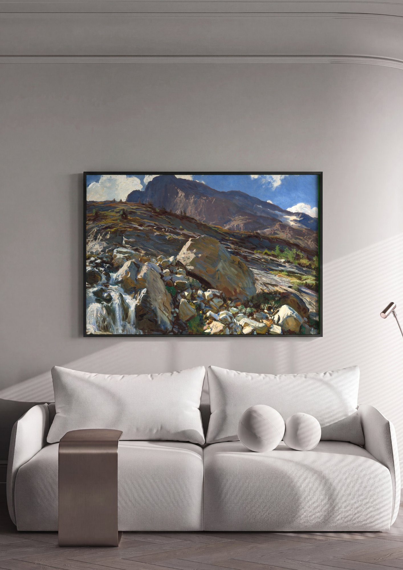 Quadro Decorativo Montanhas Rochosas com Riacho - John Singer Sargent em ambiente decorado