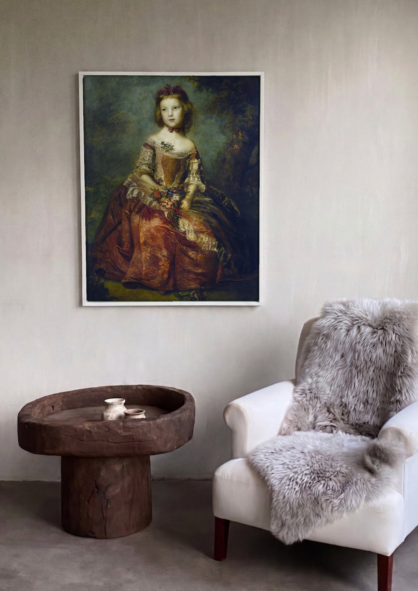 Quadro Decorativo Retrato de Menina com Flores - Sir Joshua Reynolds em ambiente decorado