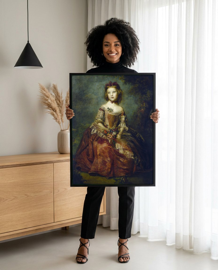 Quadro Decorativo Retrato de Menina com Flores - Sir Joshua Reynolds com modelo em ambiente