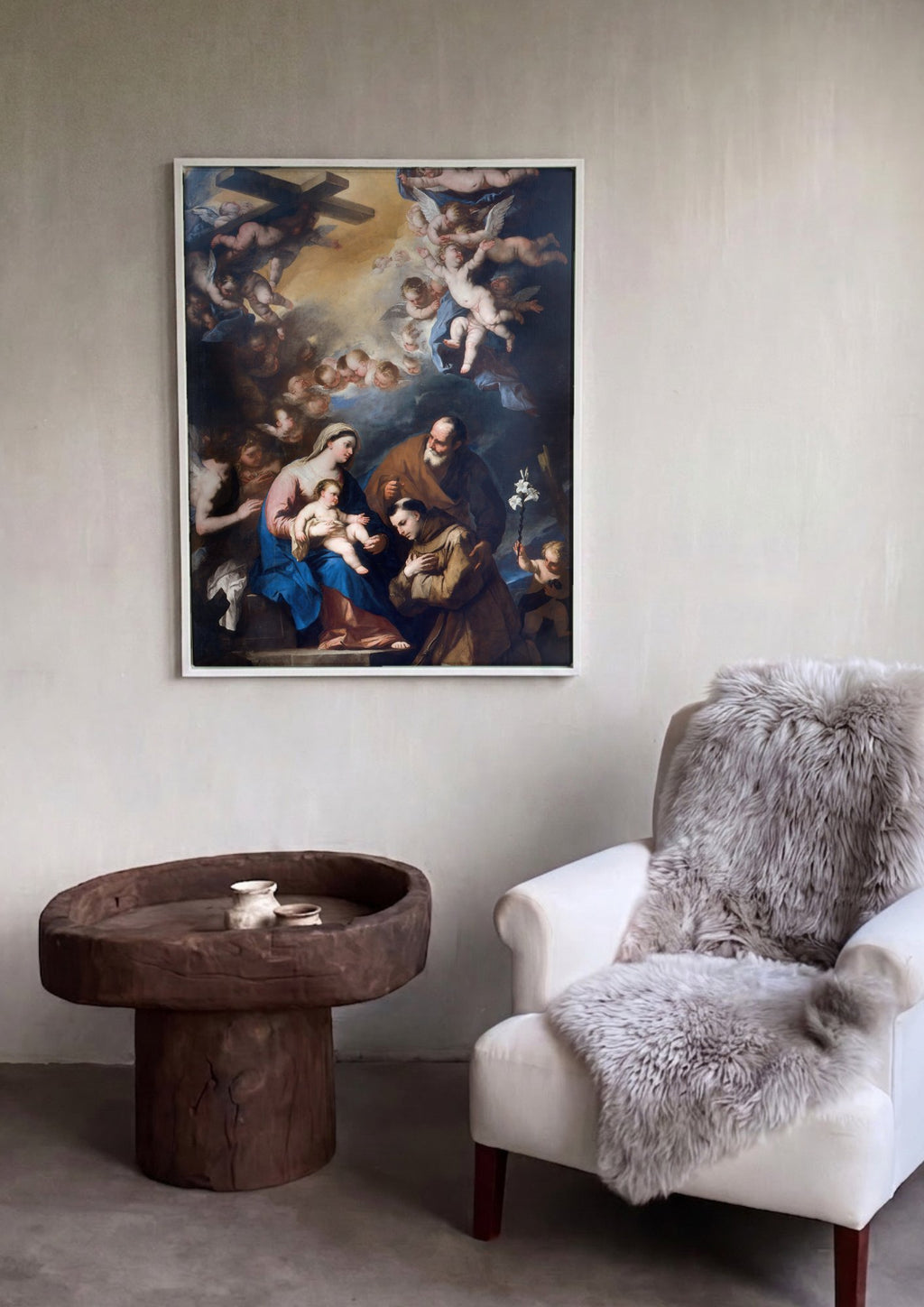 Quadro Decorativo A Sagrada Família com Santo Antônio de Pádua - Luca Giordano em ambiente decorado
