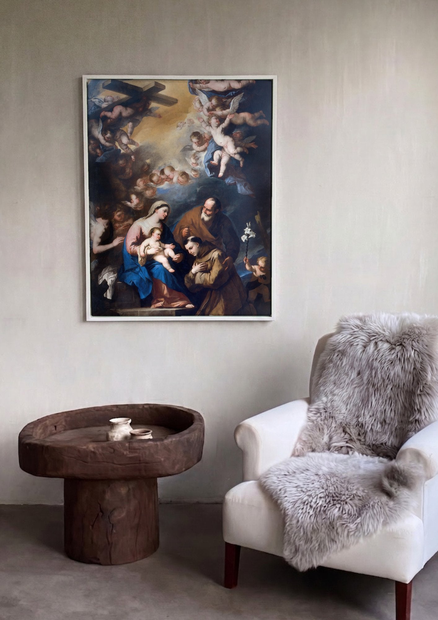 Quadro Decorativo A Sagrada Família com Santo Antônio de Pádua - Luca Giordano em ambiente decorado