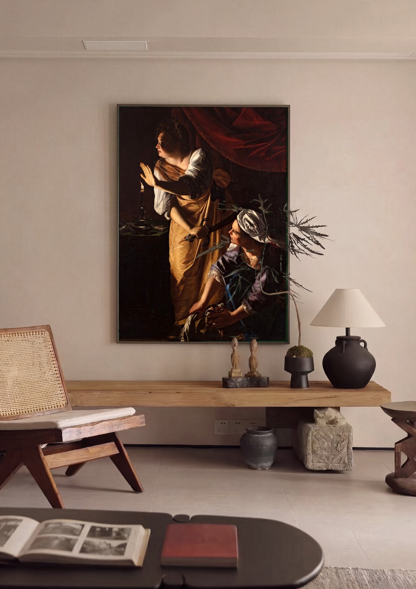 Quadro Decorativo Judith e sua Serva com a Cabeça de Holofernes - Gentileschi em ambiente decorado