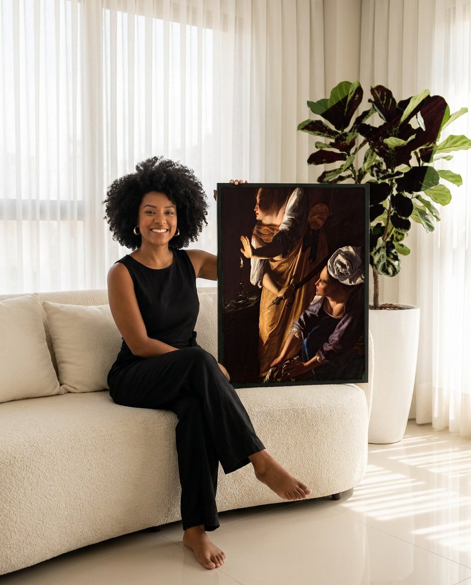 Quadro Decorativo Judith e sua Serva com a Cabeça de Holofernes - Gentileschi com modelo em ambiente