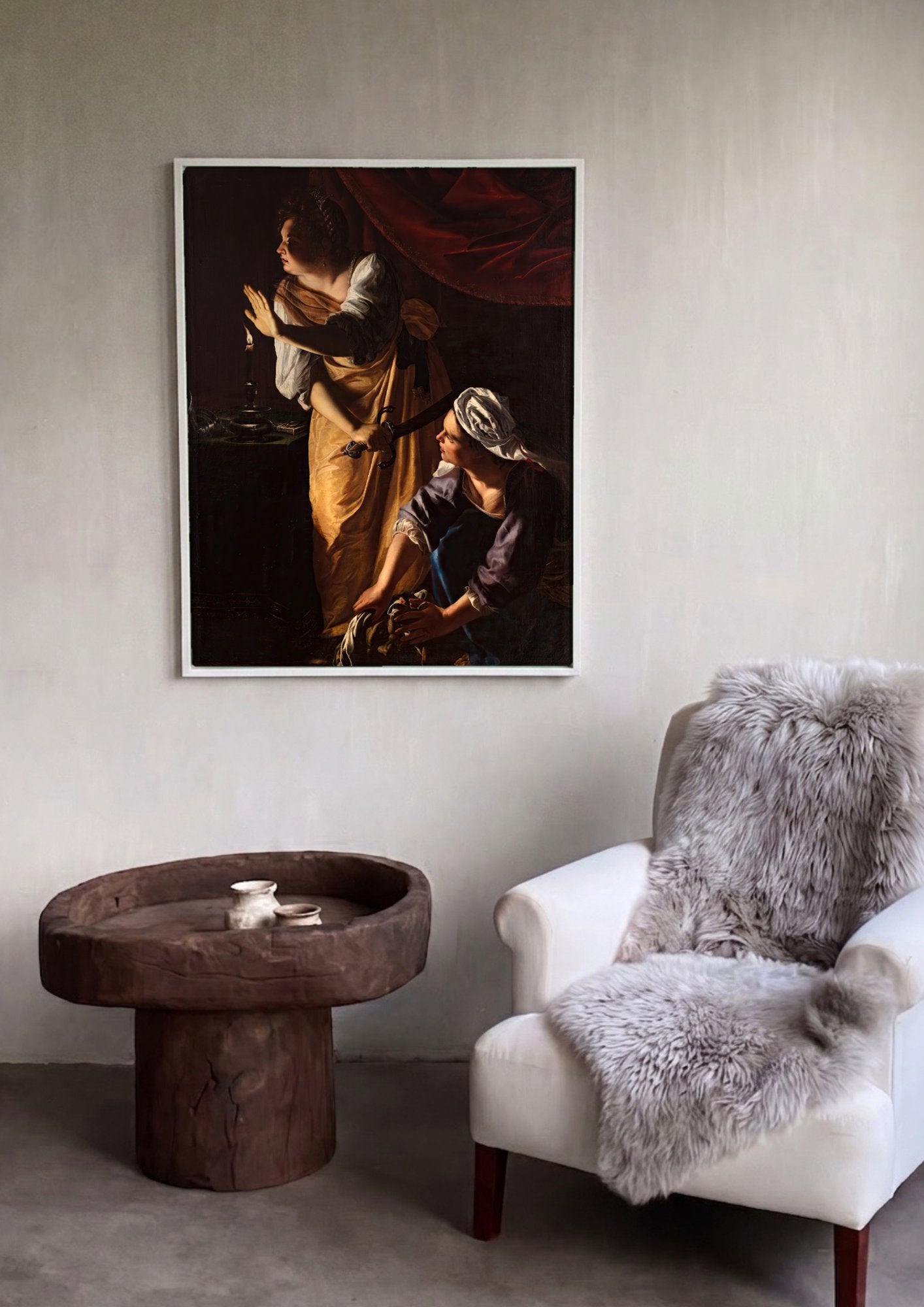 Quadro Decorativo Judith e sua Serva com a Cabeça de Holofernes - Gentileschi em ambiente decorado