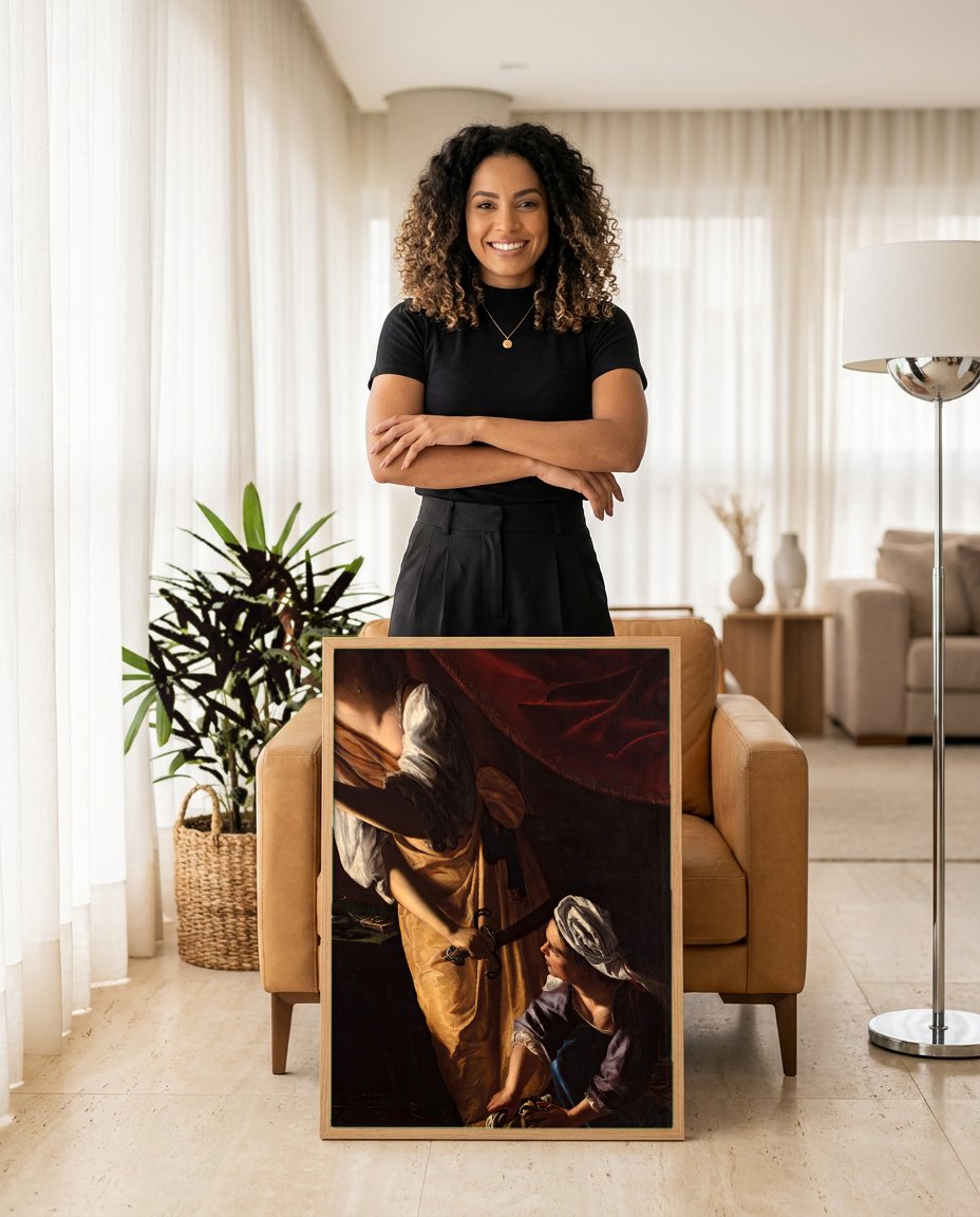 Quadro Decorativo Judith e sua Serva com a Cabeça de Holofernes - Gentileschi com modelo em ambiente
