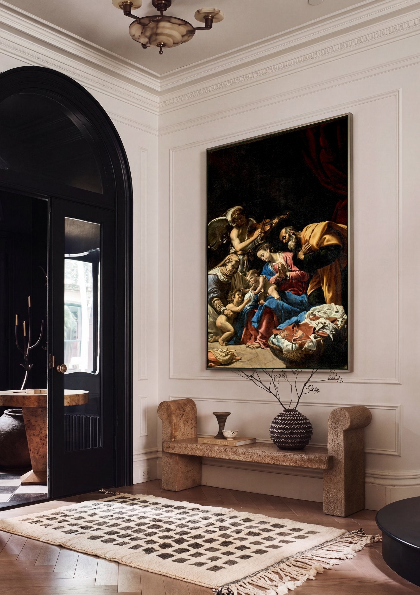 Quadro Decorativo A Sagrada Família com Santa Isabel e São João Batista - Orazio Borgianni em ambiente decorado