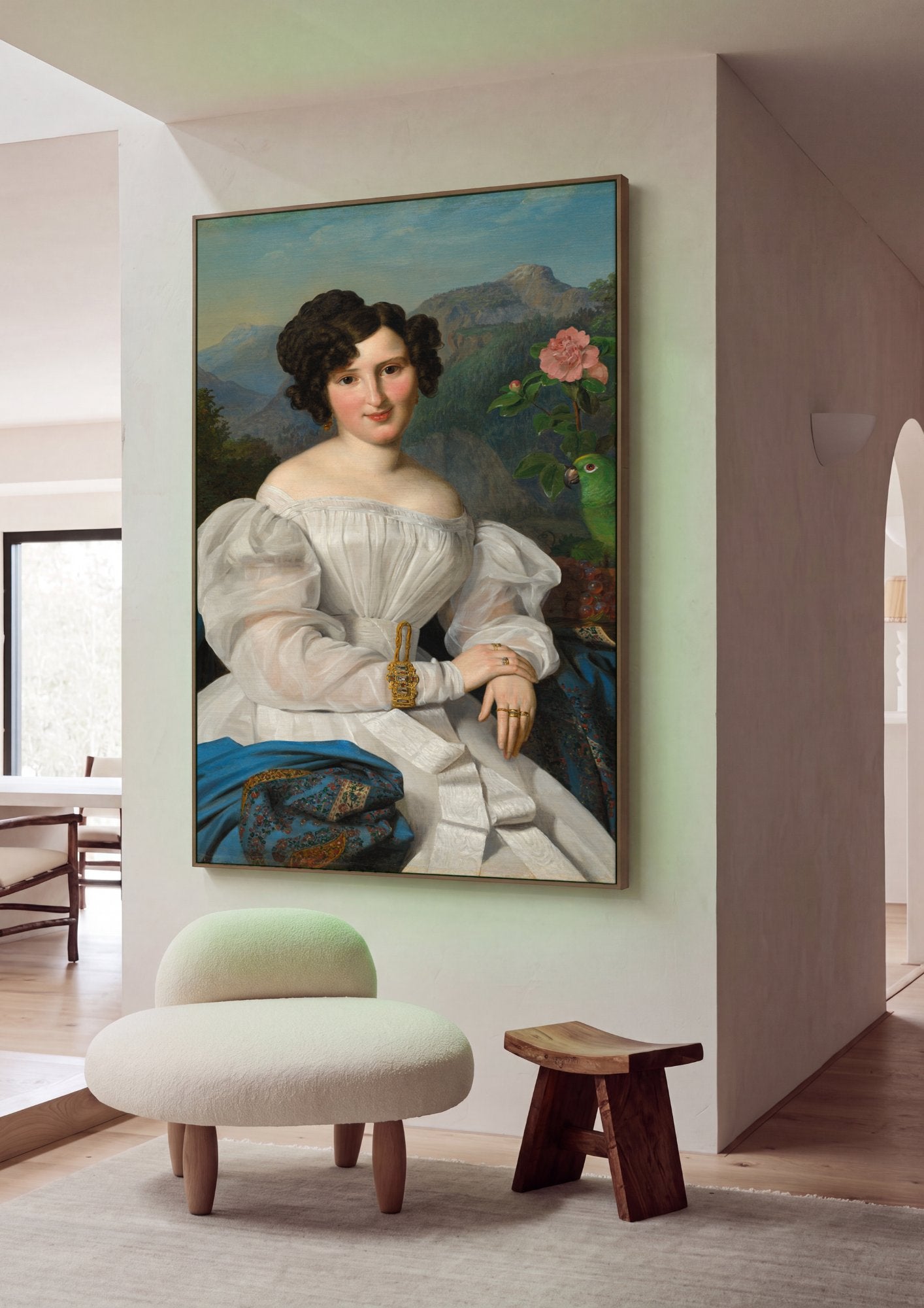 Quadro Decorativo Retrato de Mulher com Papagaio - Waldmüller em ambiente decorado