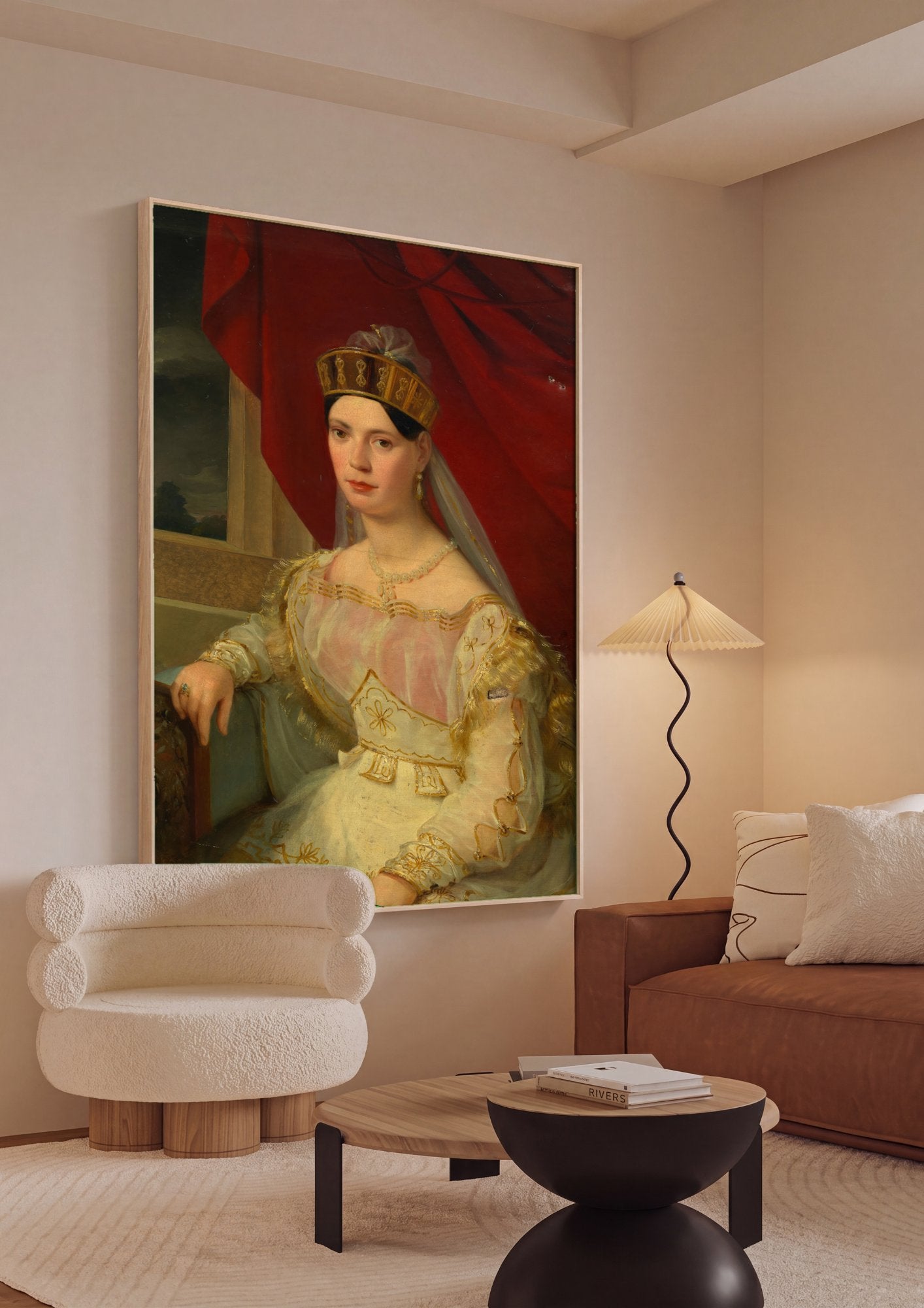 Quadro Decorativo Retrato de Mulher com Touca Dourada - Amerling em ambiente decorado