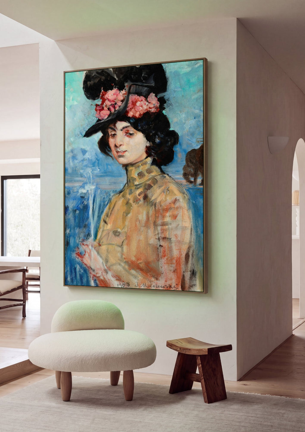 Quadro Decorativo Retrato de Senhora com Chapéu - Malczewski em ambiente decorado