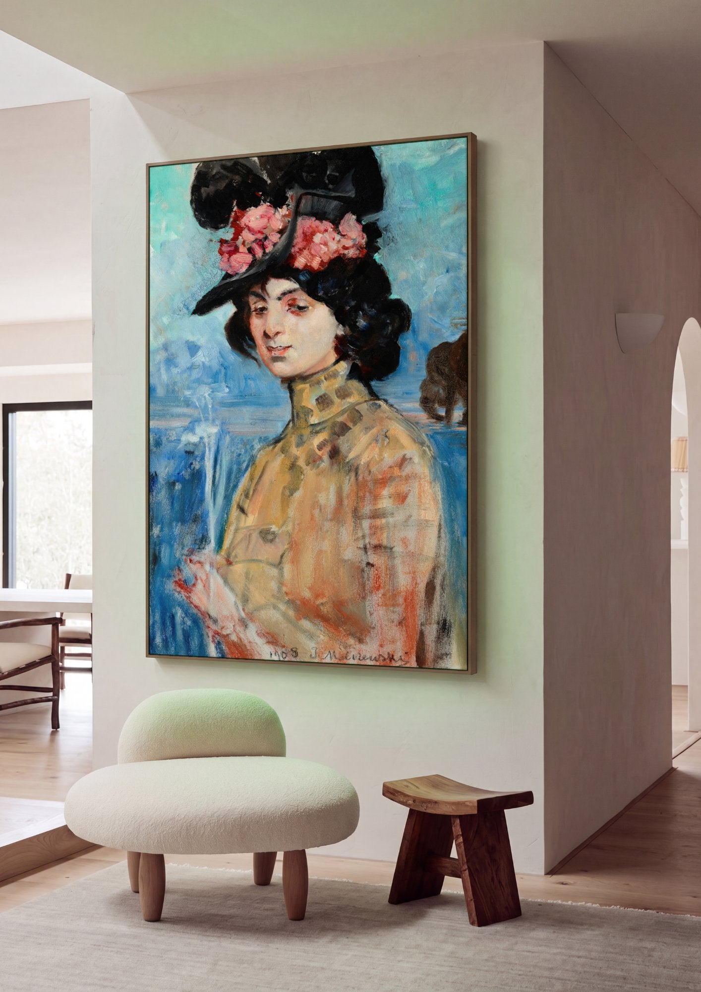 Quadro Decorativo Retrato de Senhora com Chapéu - Malczewski em ambiente decorado