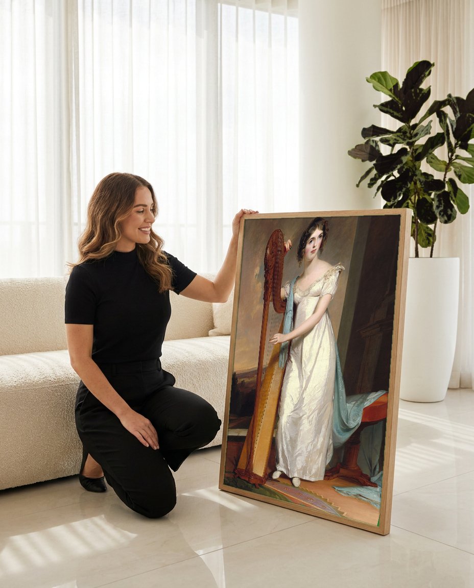 Quadro Decorativo: Retrato de Mulher com Harpa - Thomas Sully com modelo em ambiente