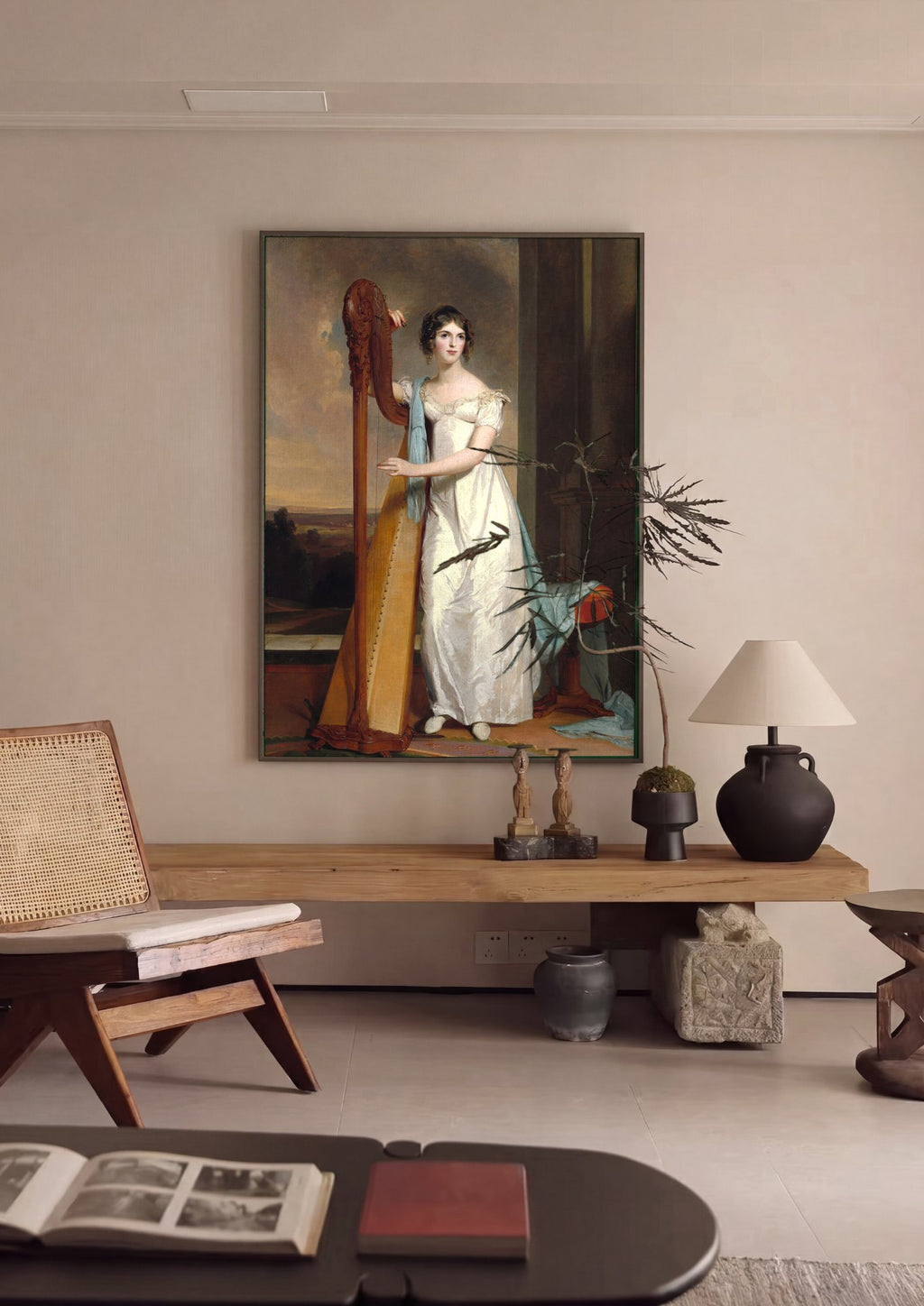 Quadro Decorativo: Retrato de Mulher com Harpa - Thomas Sully em ambiente decorado