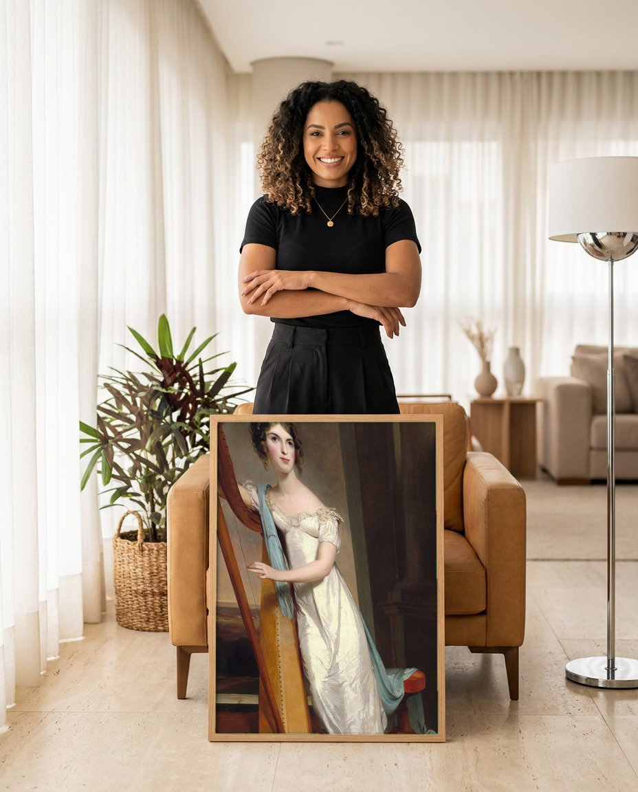 Quadro Decorativo: Retrato de Mulher com Harpa - Thomas Sully com modelo em ambiente