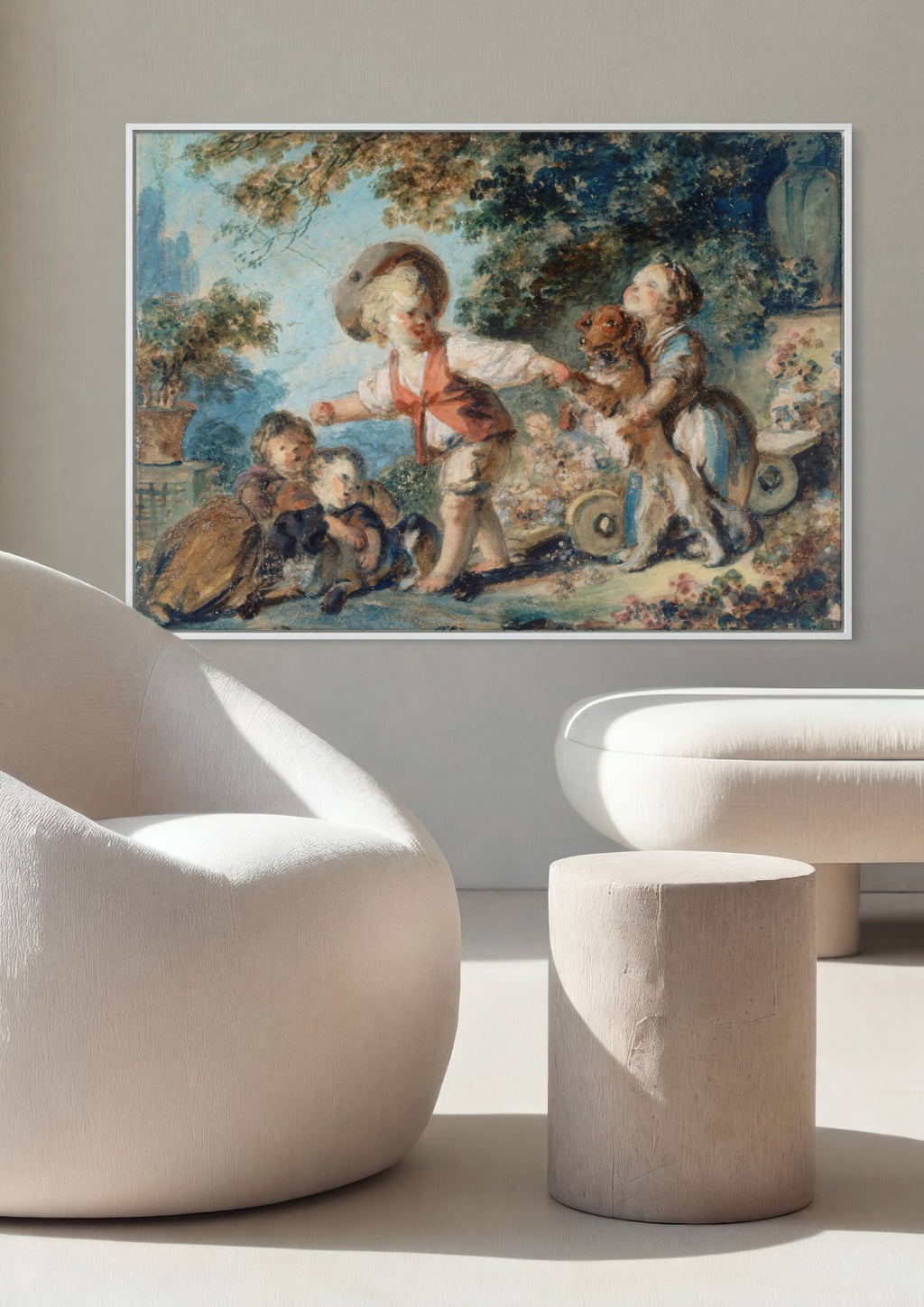 Quadro Decorativo Crianças Brincando com Cachorros - Fragonard em ambiente decorado