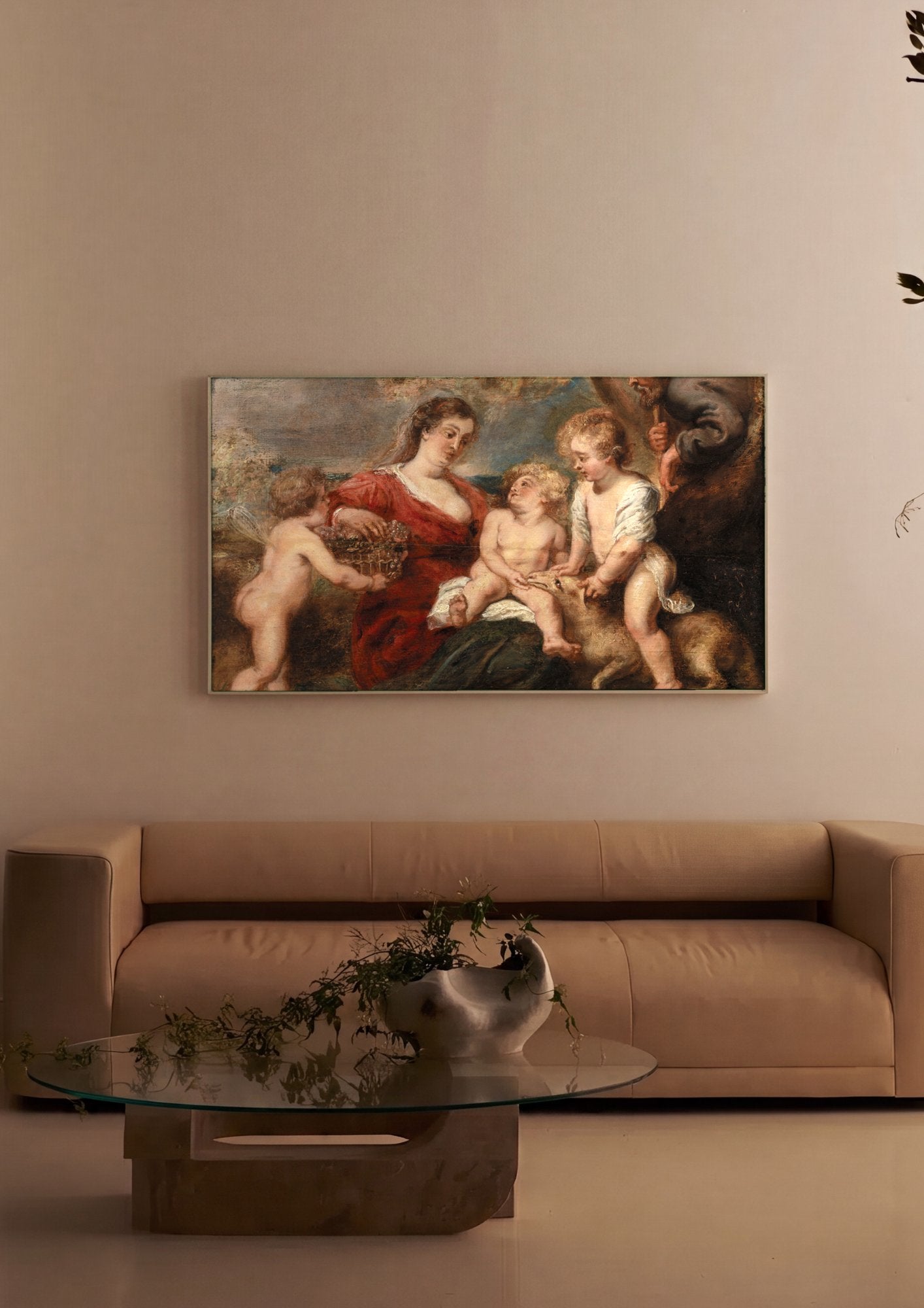 Quadro Decorativo A Sagrada Família com São João - Rubens em ambiente decorado