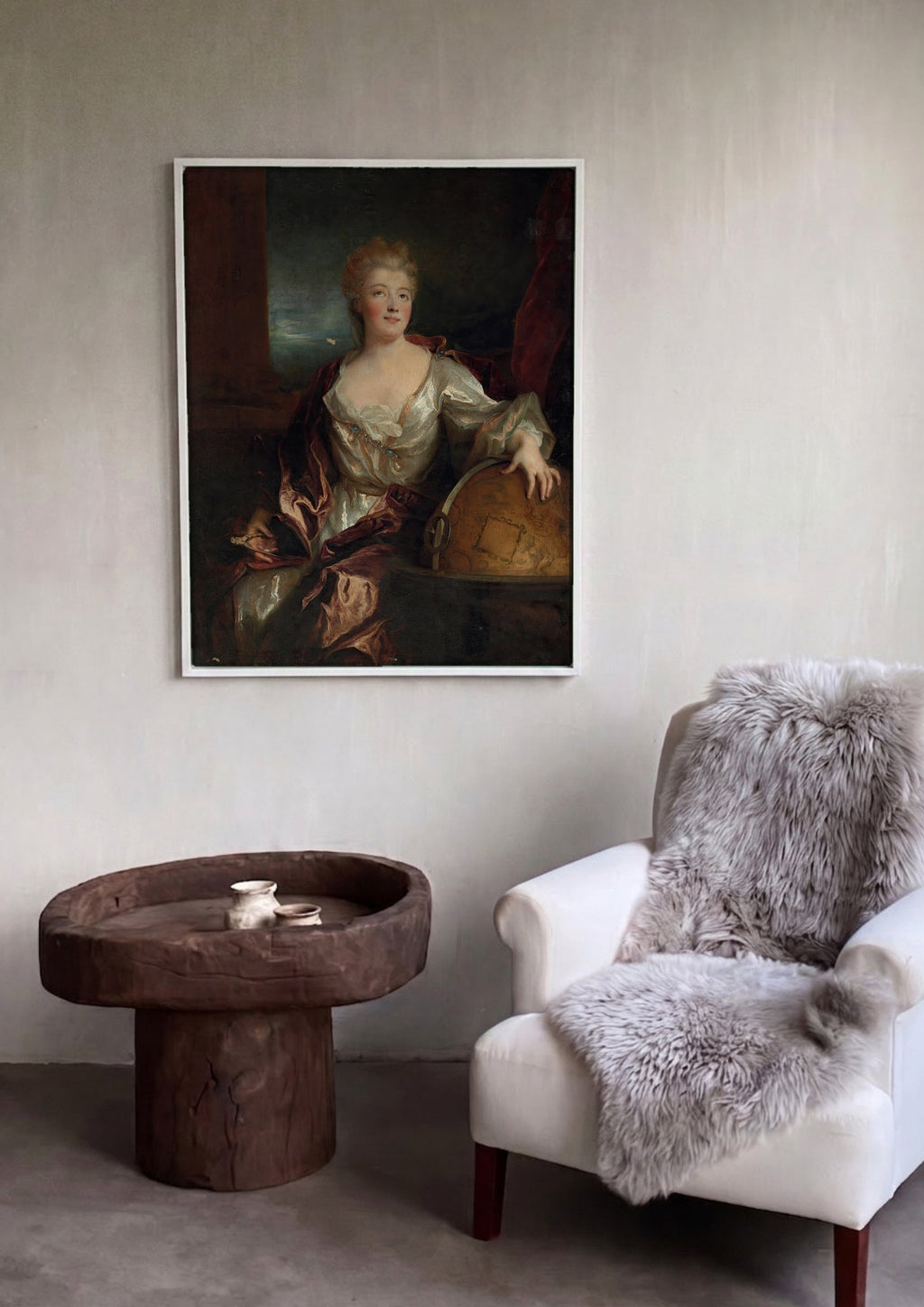 Quadro Decorativo Retrato de Mulher com Globo - Nicolas de Largillière em ambiente decorado