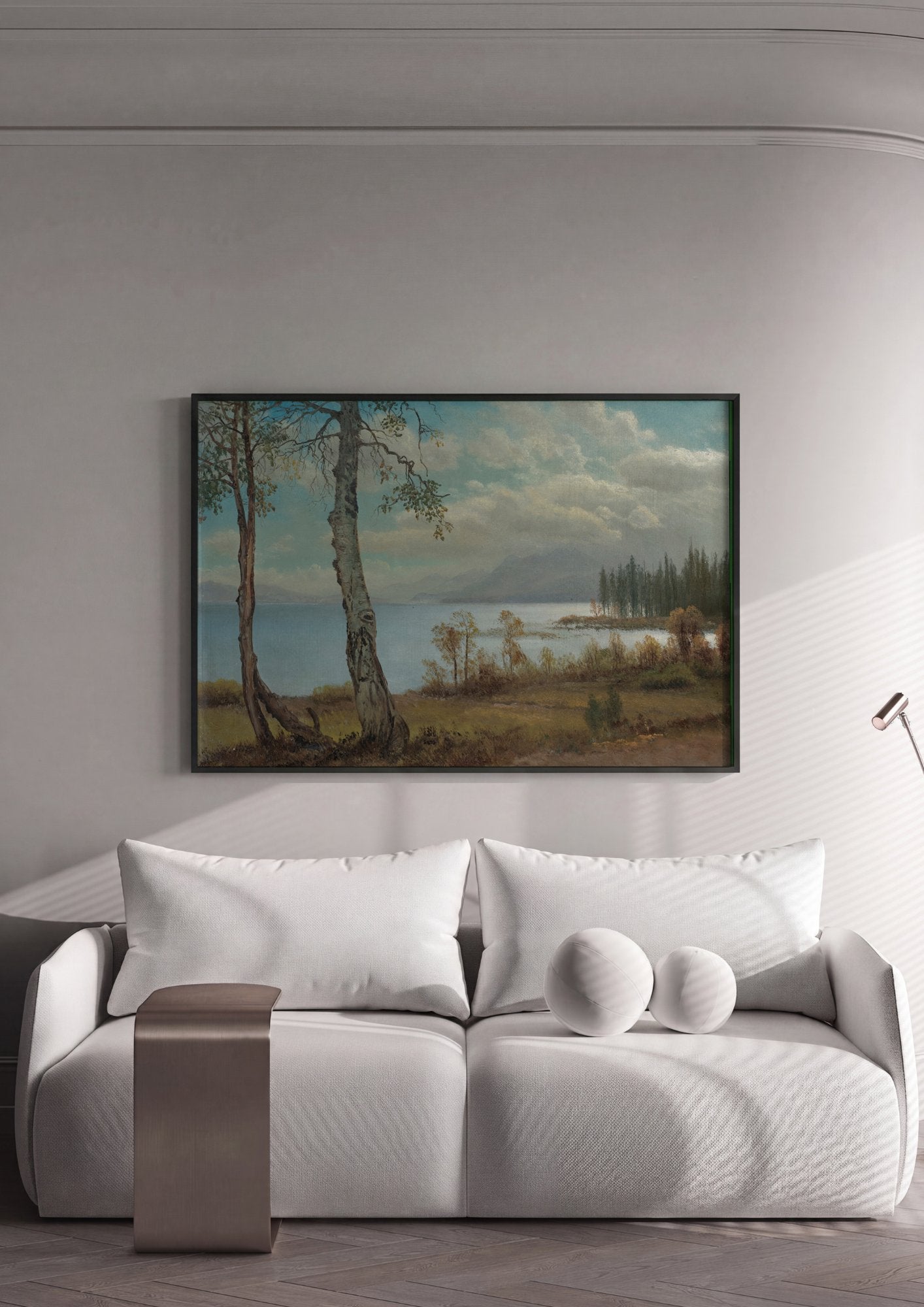 Quadro Decorativo Paisagem Lacustre com Bétulas - Albert Bierstadt em ambiente decorado