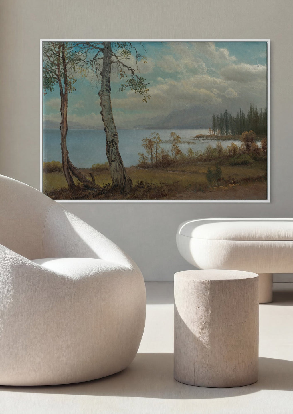 Quadro Decorativo Paisagem Lacustre com Bétulas - Albert Bierstadt em ambiente decorado